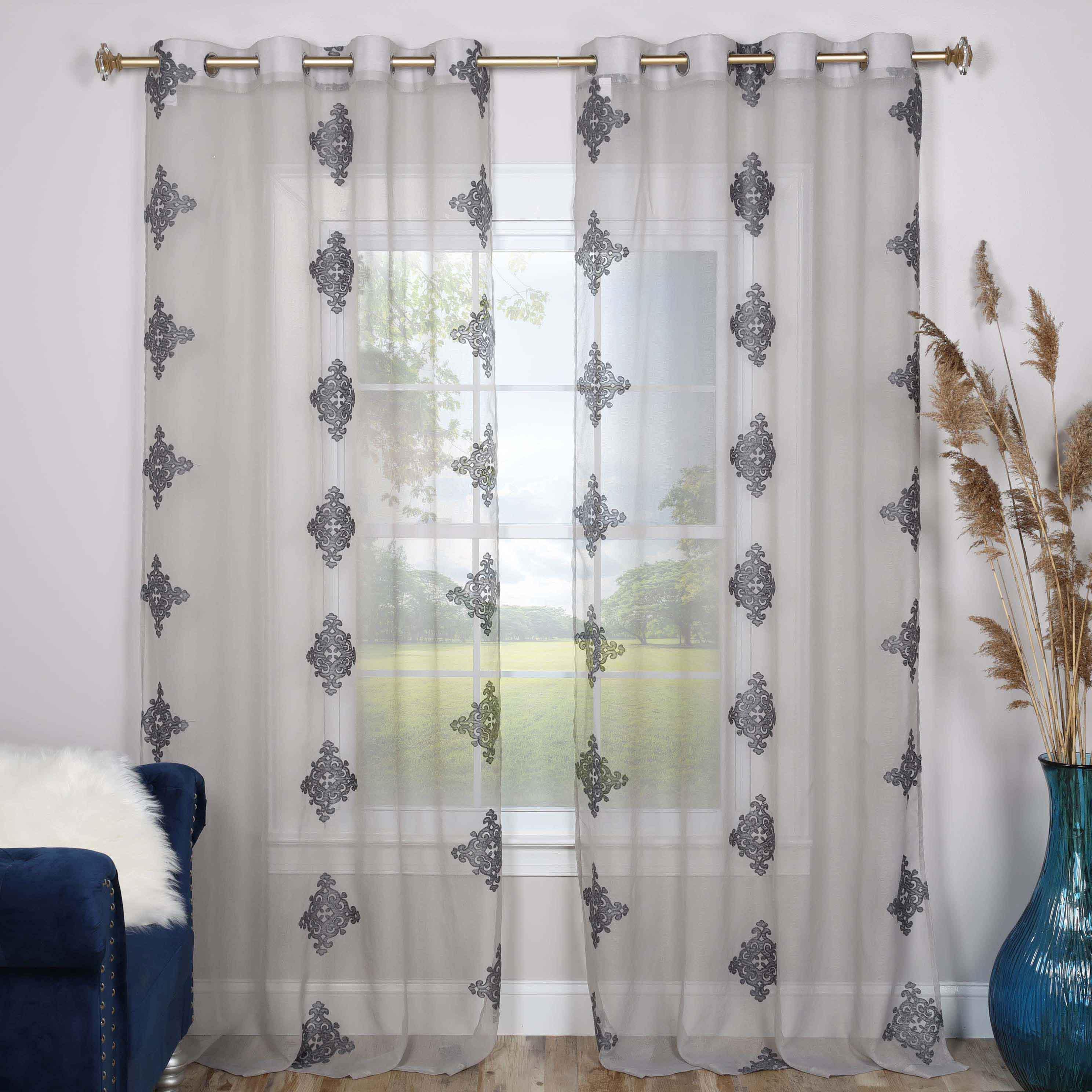 Traditional Embroidered Damask Sheer Grommet Curtain Panel Set - Sheer Curtains by Superior Brand