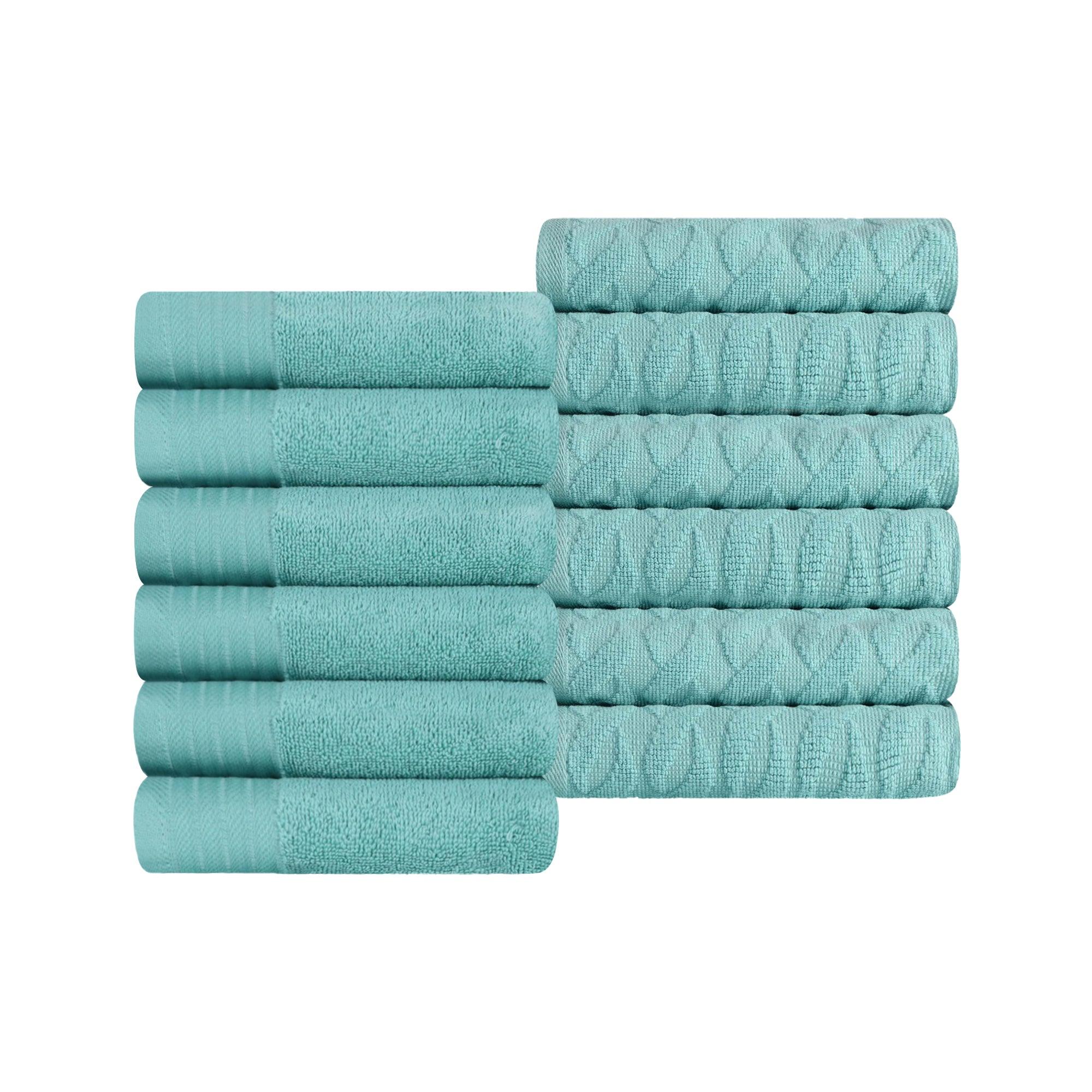 Turkish Cotton Jacquard Herringbone and Solid 12 Piece Face Towel Set - Face Towel by Superior Brand