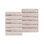 Turkish Cotton Jacquard Herringbone and Solid 12 Piece Face Towel Set - Face Towel by Superior