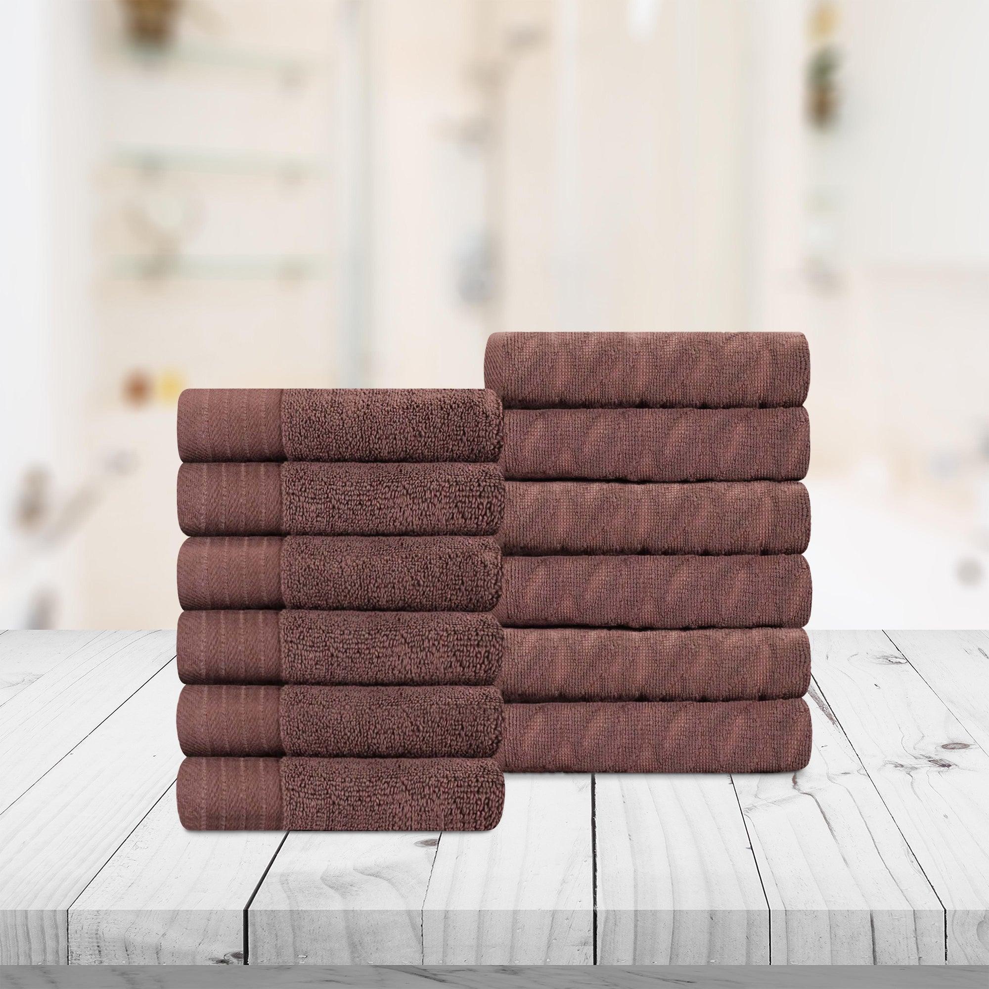Turkish Cotton Jacquard Herringbone and Solid 12 Piece Face Towel Set - Face Towel by Superior Brand