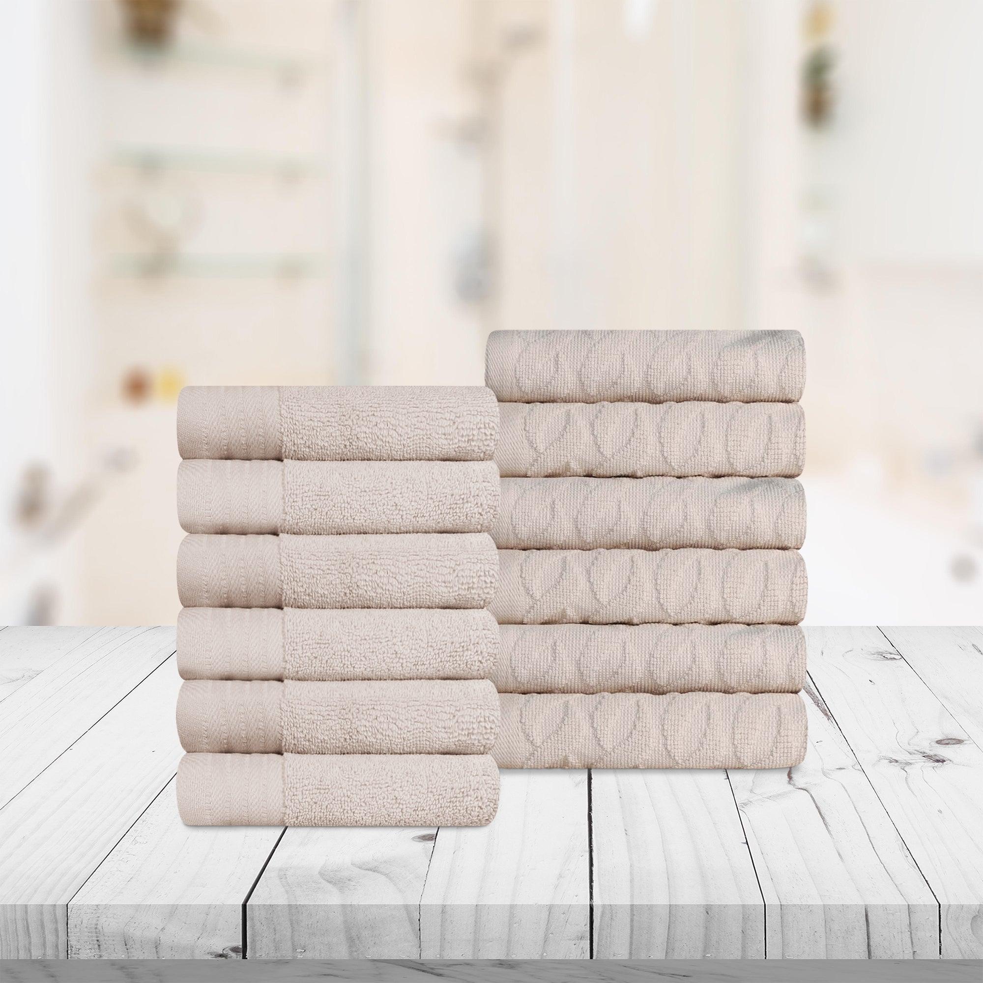 Turkish Cotton Jacquard Herringbone and Solid 12 Piece Face Towel Set - Face Towel by Superior Brand