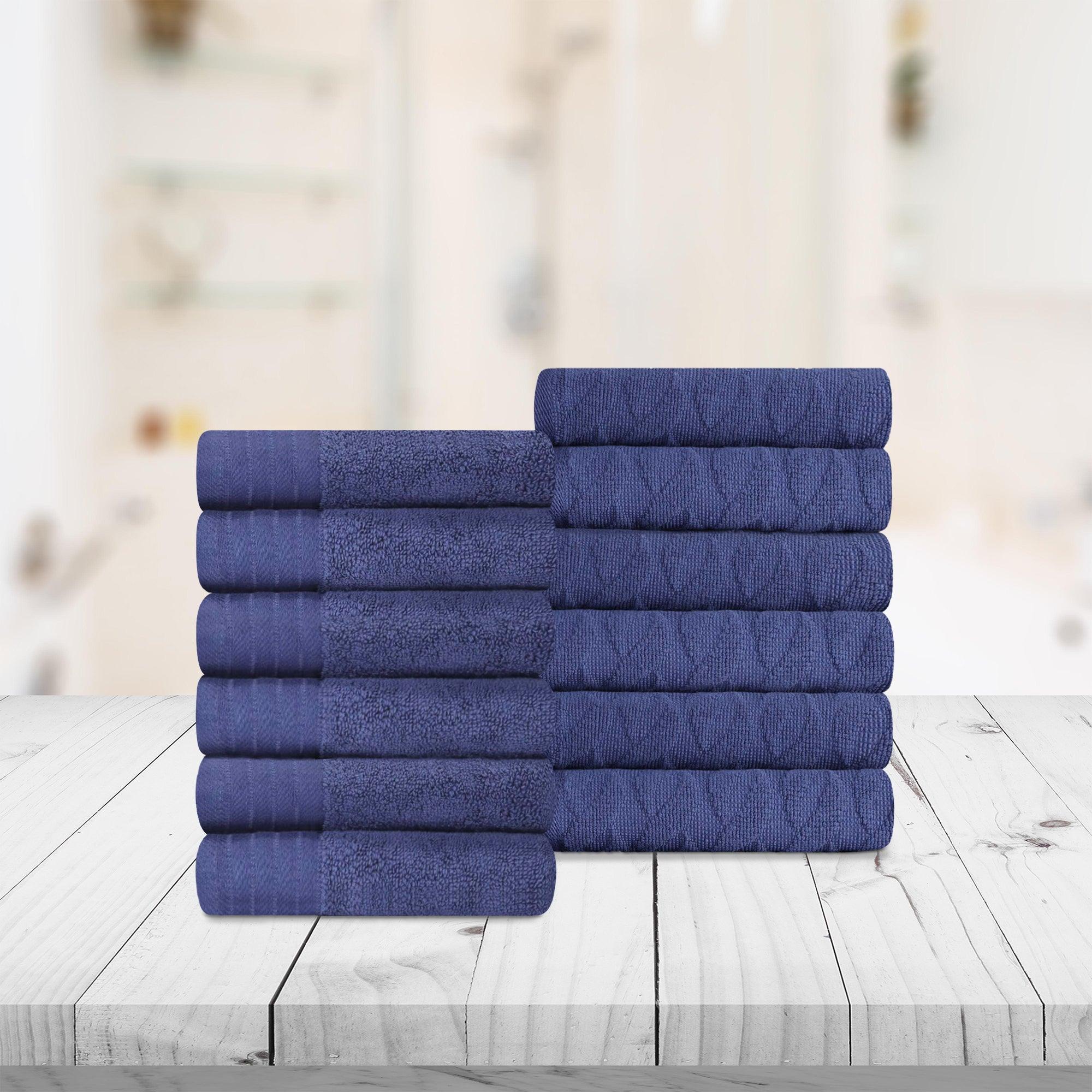 Turkish Cotton Jacquard Herringbone and Solid 12 Piece Face Towel Set - Face Towel by Superior Brand