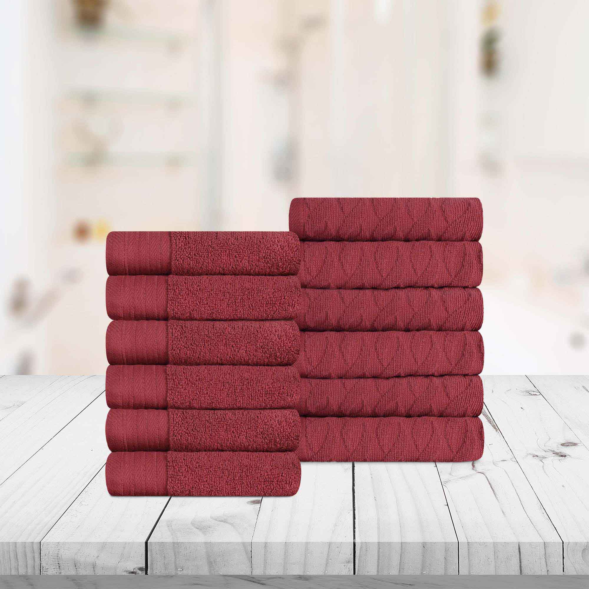 Turkish Cotton Jacquard Herringbone and Solid 12 Piece Face Towel Set - Face Towel by Superior Brand
