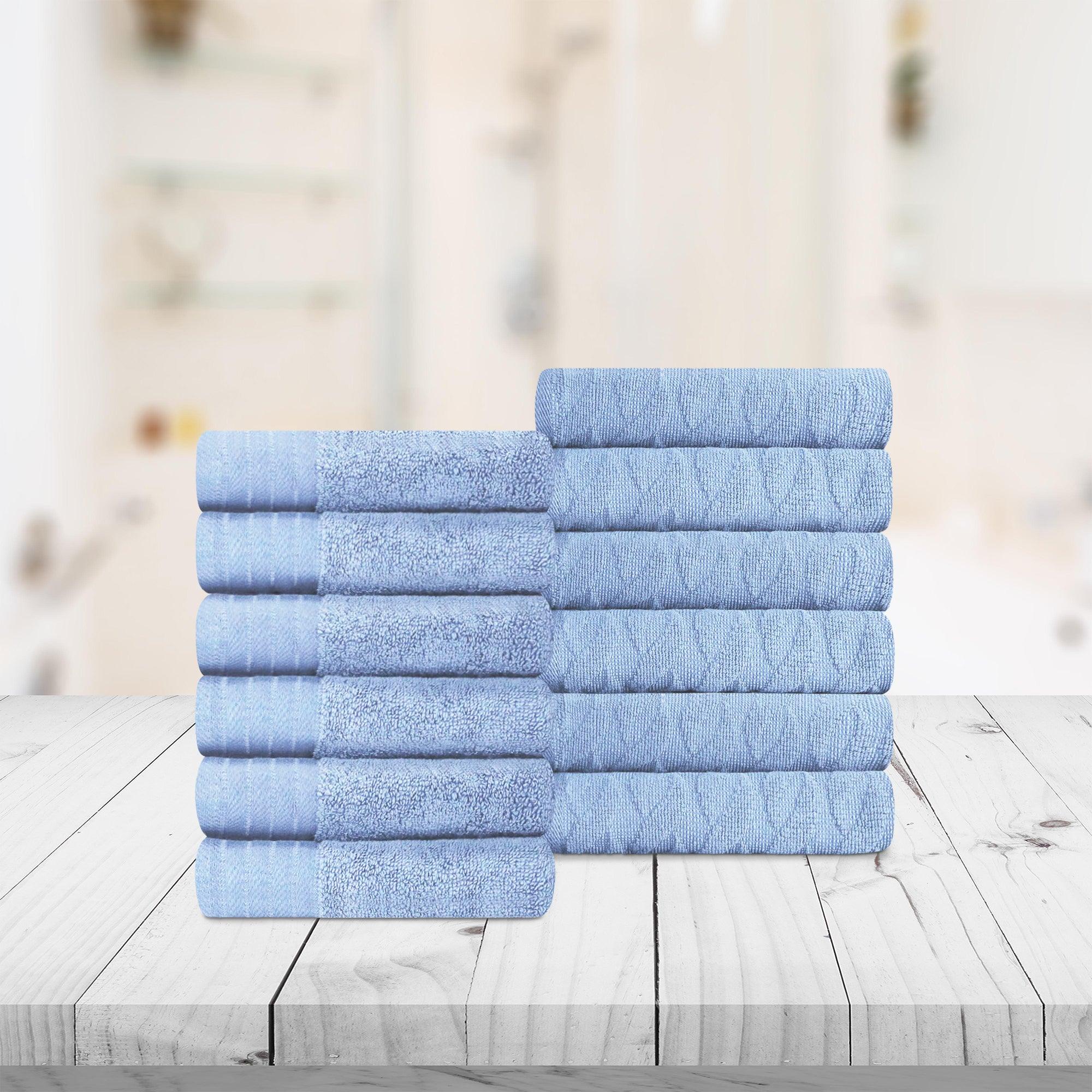 Turkish Cotton Jacquard Herringbone and Solid 12 Piece Face Towel Set - Face Towel by Superior Brand