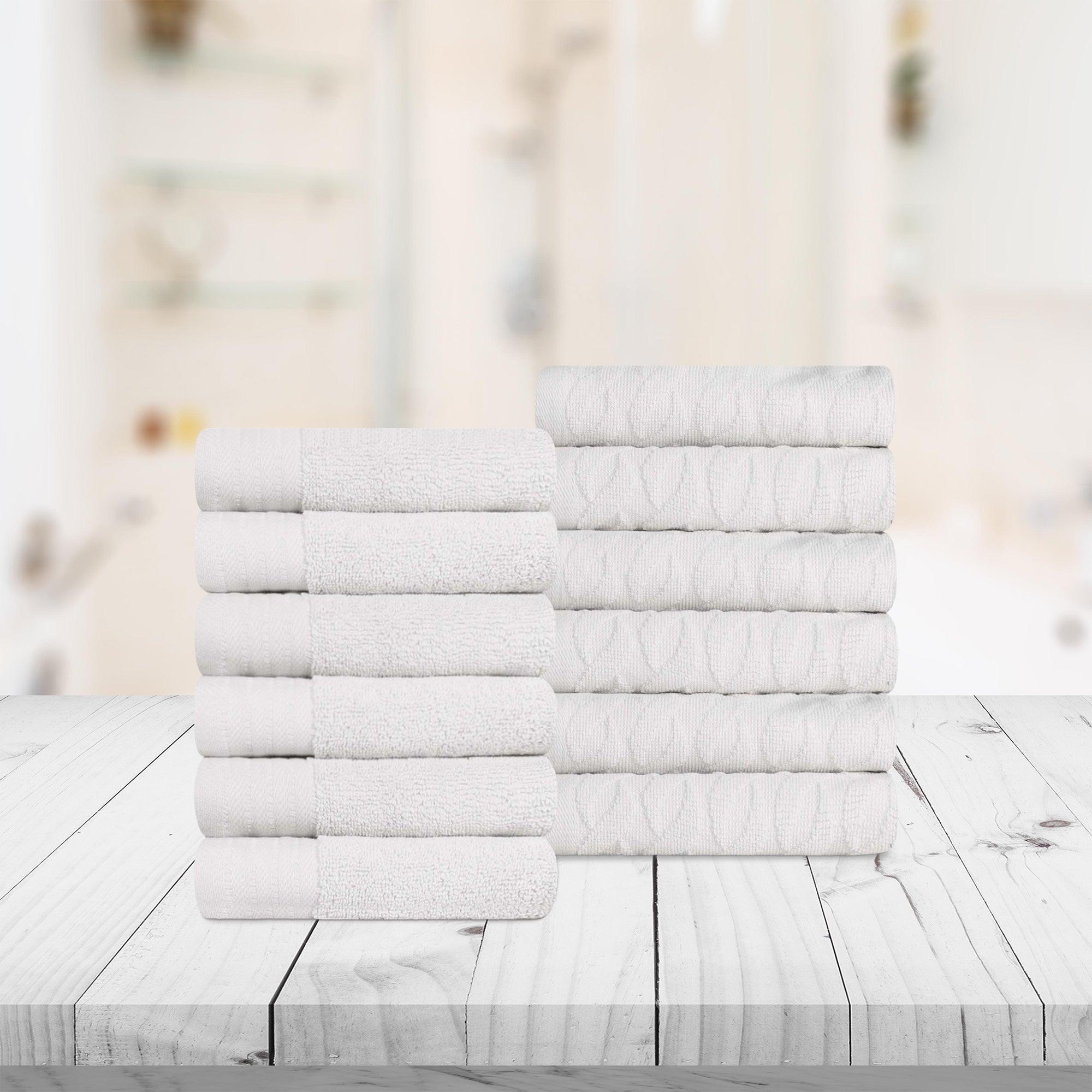 Turkish Cotton Jacquard Herringbone and Solid 12 Piece Face Towel Set - Face Towel by Superior Brand
