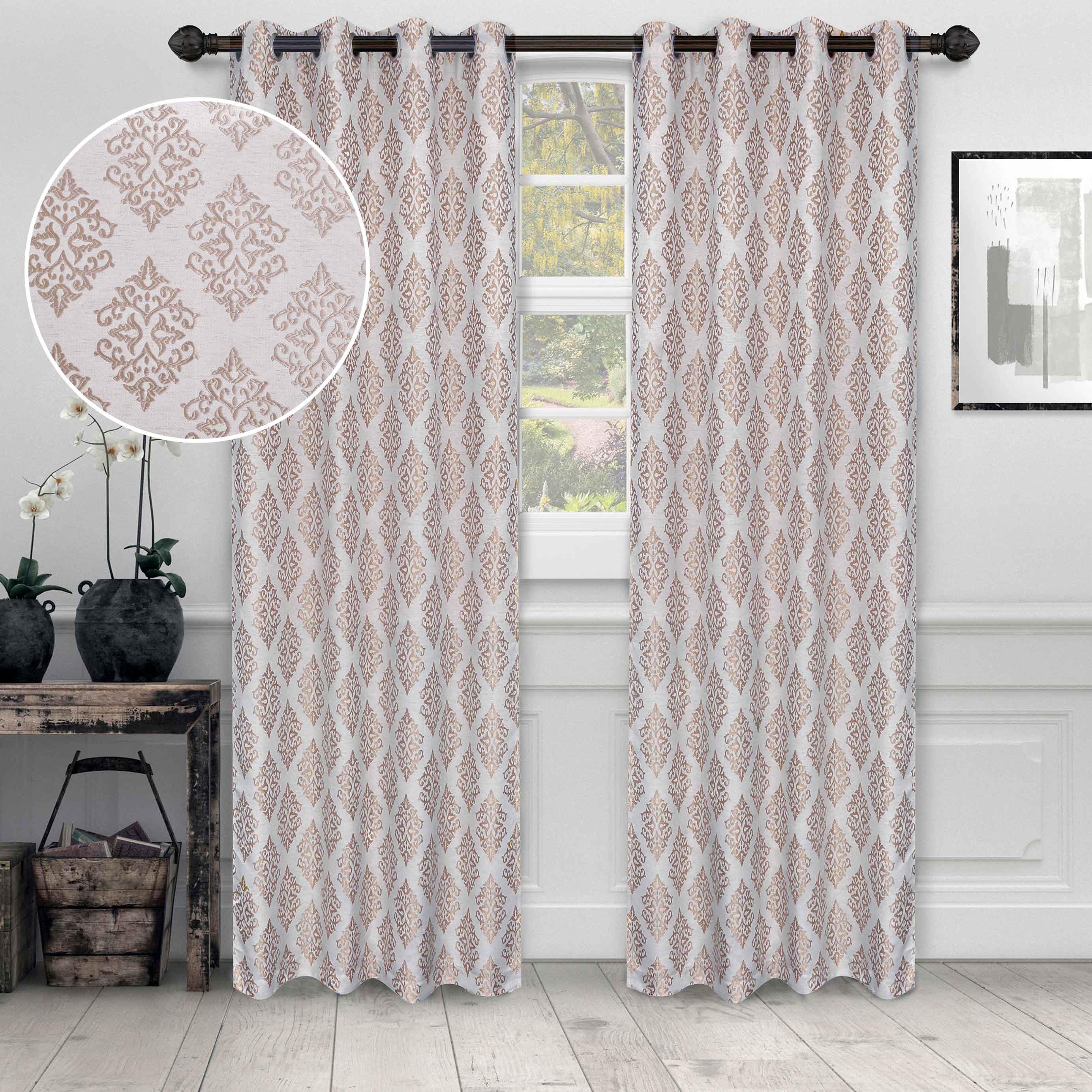 Venetian Damask Jacquard Grommet Traditional Curtain Panel Set - Semi Sheer Curtains by Superior Brand