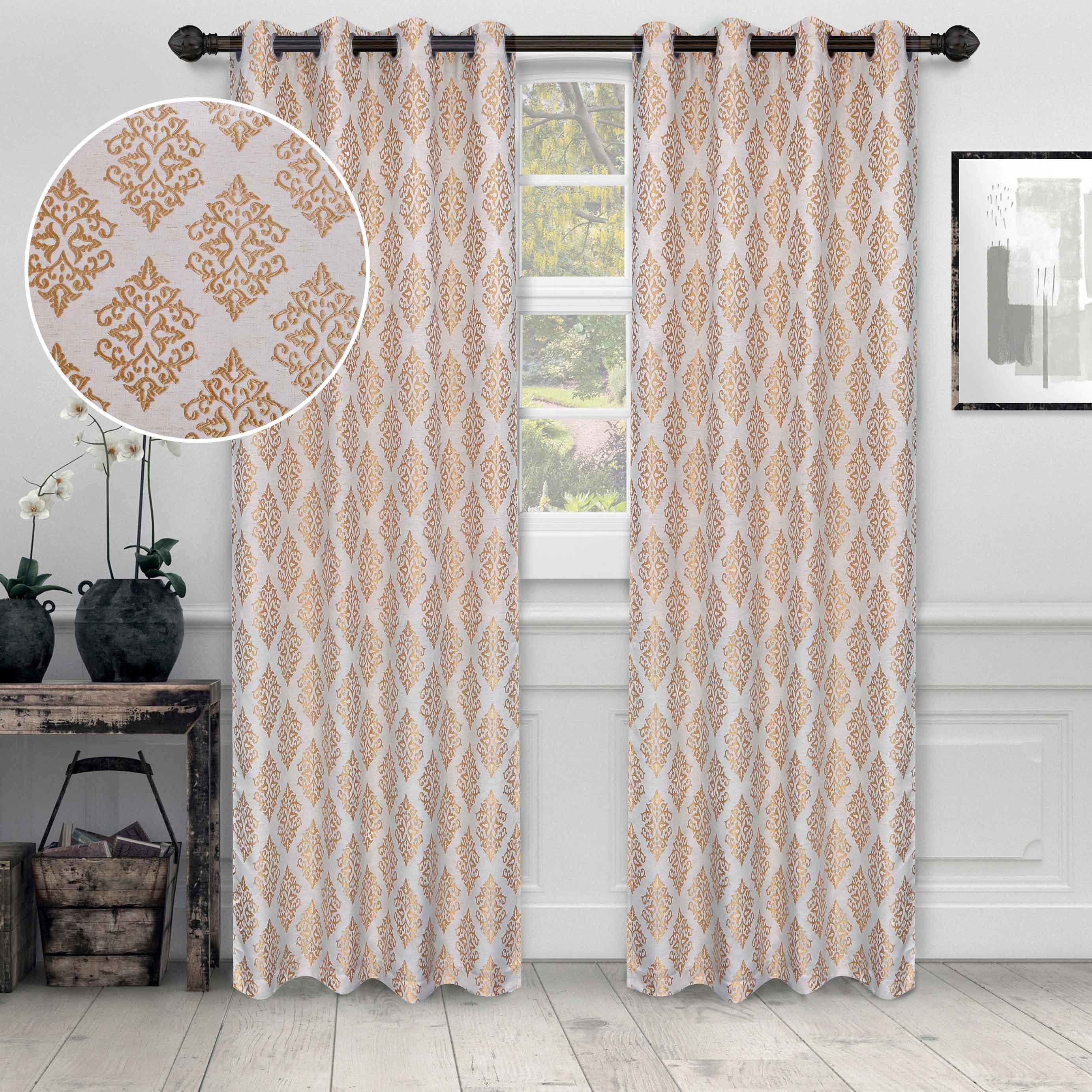 Venetian Damask Jacquard Grommet Traditional Curtain Panel Set - Semi Sheer Curtains by Superior Brand