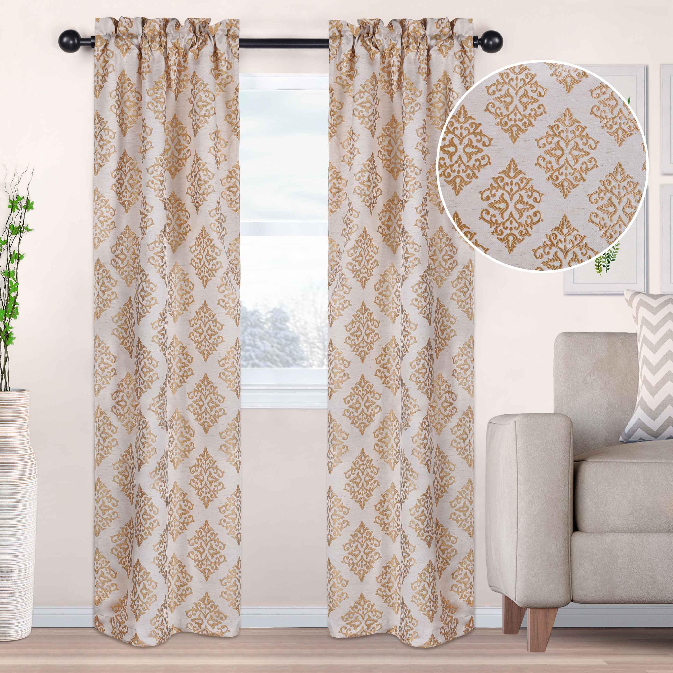 Venetian Damask Jacquard Grommet Traditional Curtain Panel Set - Semi Sheer Curtains by Superior Brand