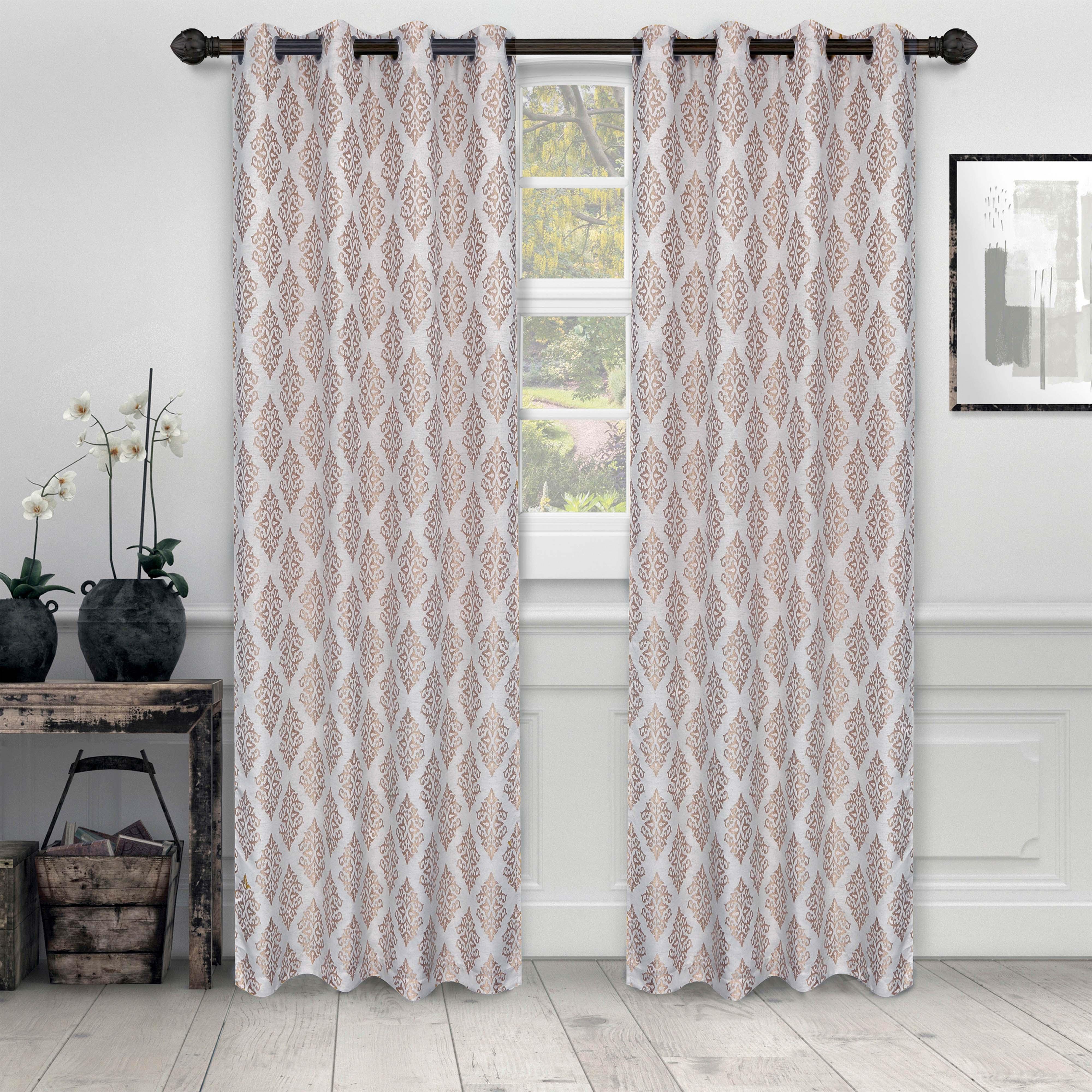 Venetian Damask Jacquard Grommet Traditional Curtain Panel Set - Semi Sheer Curtains by Superior Brand