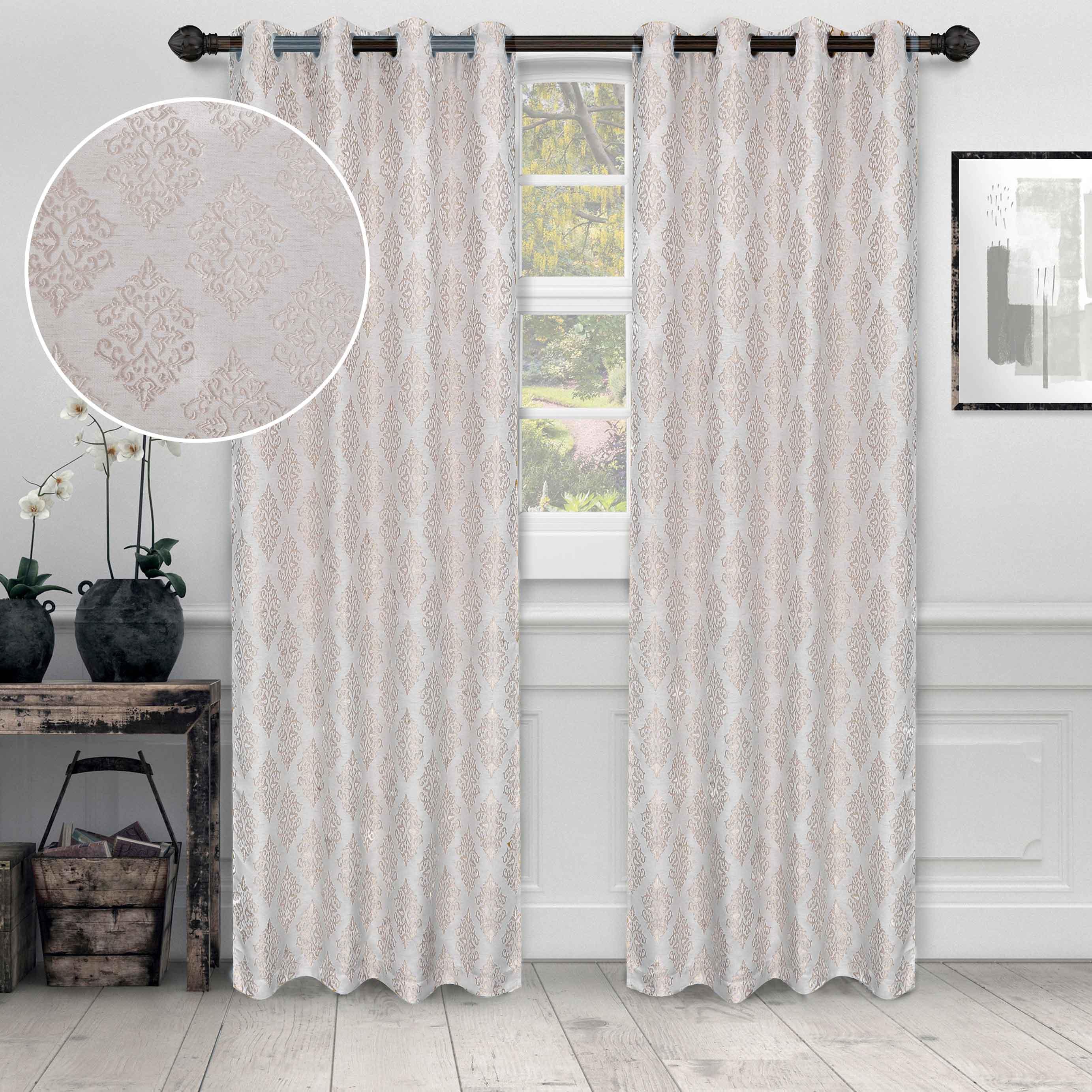 Venetian Damask Jacquard Grommet Traditional Curtain Panel Set - Semi Sheer Curtains by Superior Brand