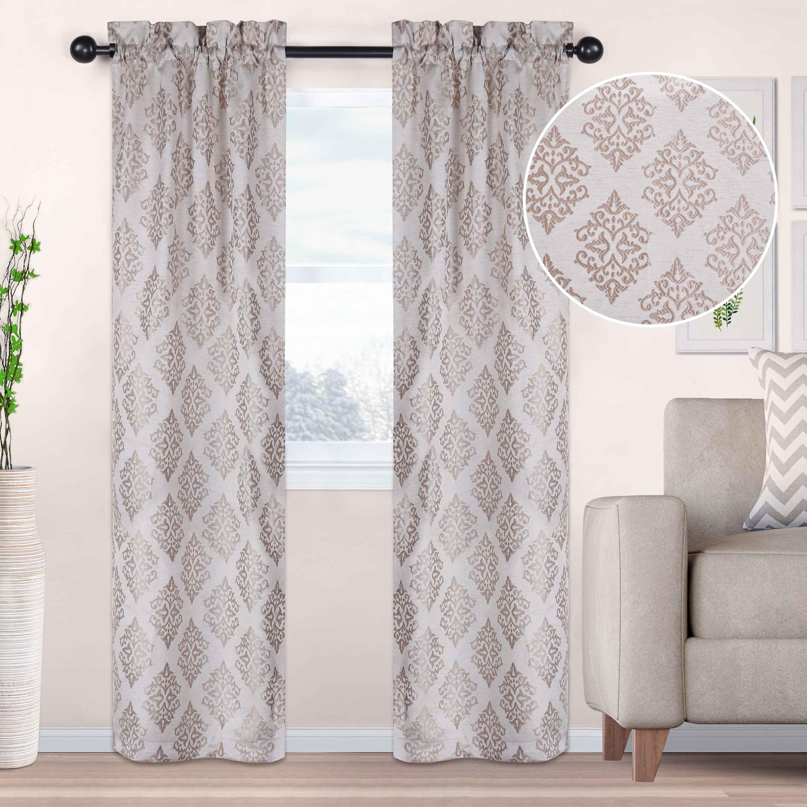 Venetian Damask Jacquard Grommet Traditional Curtain Panel Set - Semi Sheer Curtains by Superior Brand