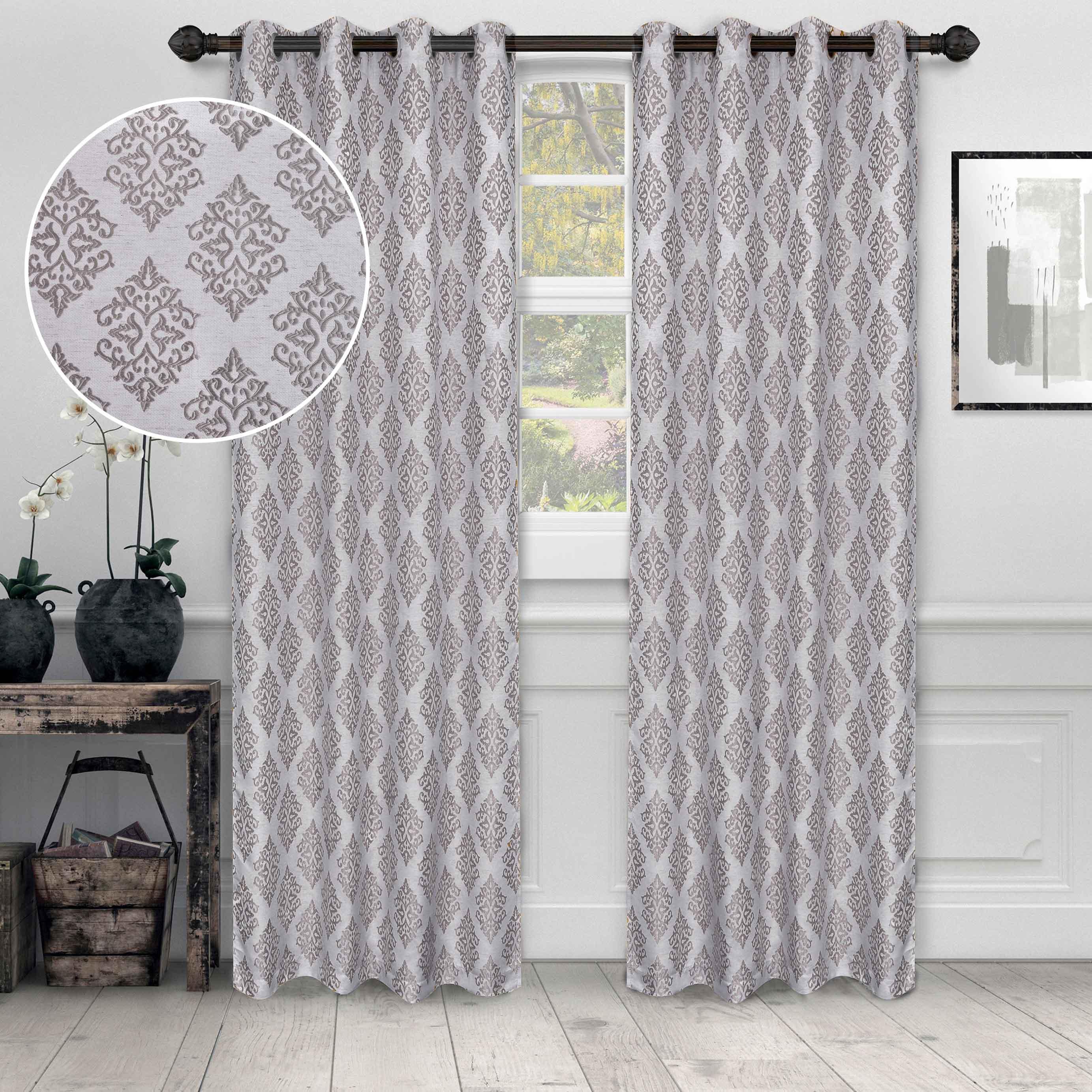 Venetian Damask Jacquard Grommet Traditional Curtain Panel Set - Semi Sheer Curtains by Superior Brand
