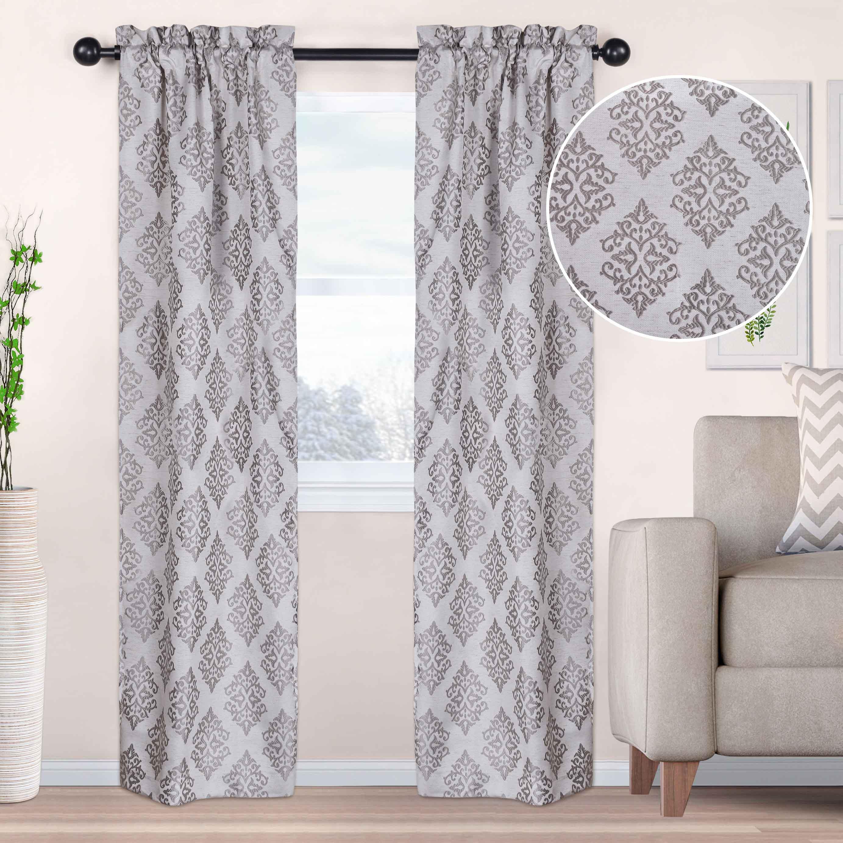 Venetian Damask Jacquard Grommet Traditional Curtain Panel Set - Semi Sheer Curtains by Superior Brand