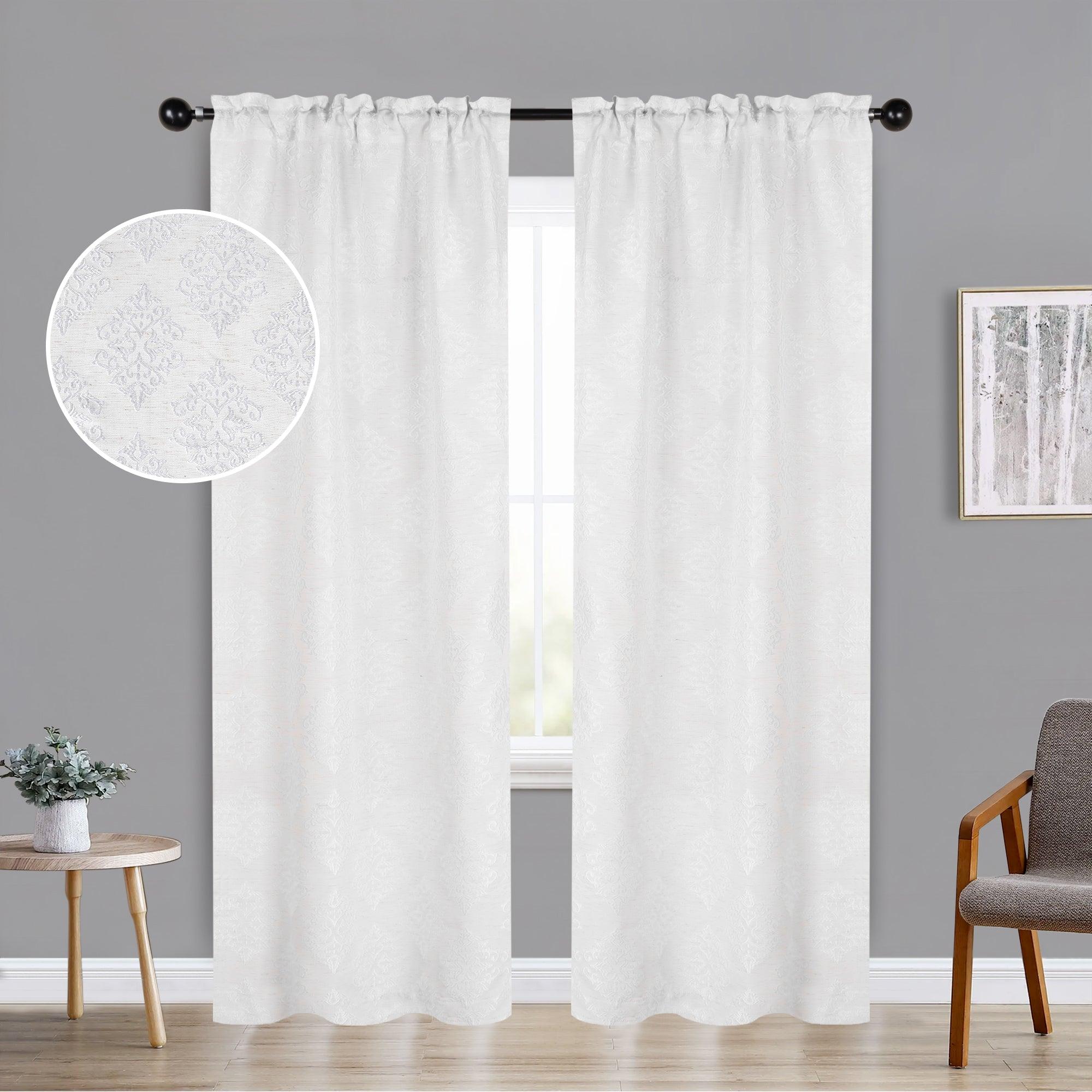 Venetian Damask Jacquard Grommet Traditional Curtain Panel Set - Semi Sheer Curtains by Superior Brand