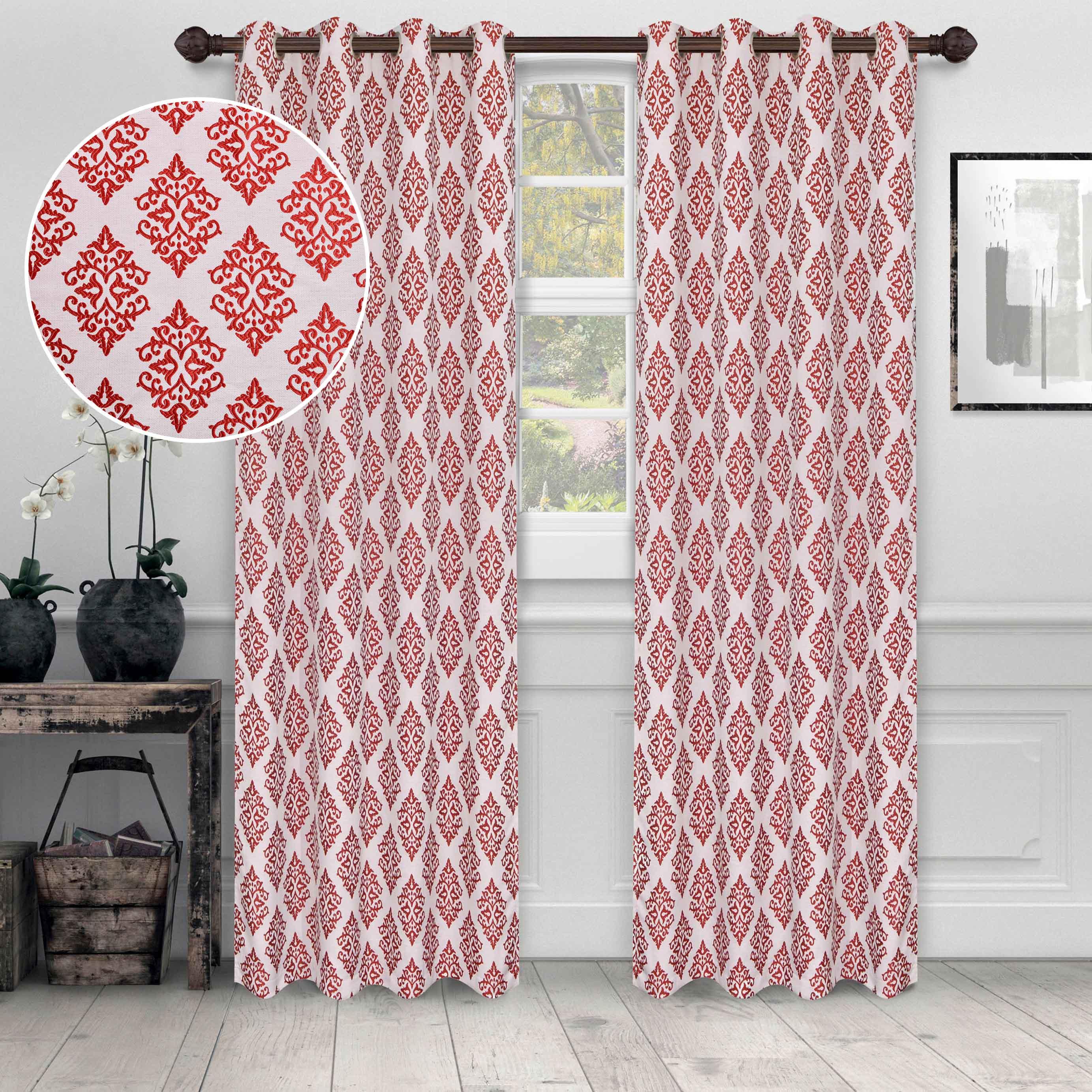 Venetian Damask Jacquard Grommet Traditional Curtain Panel Set - Semi Sheer Curtains by Superior Brand