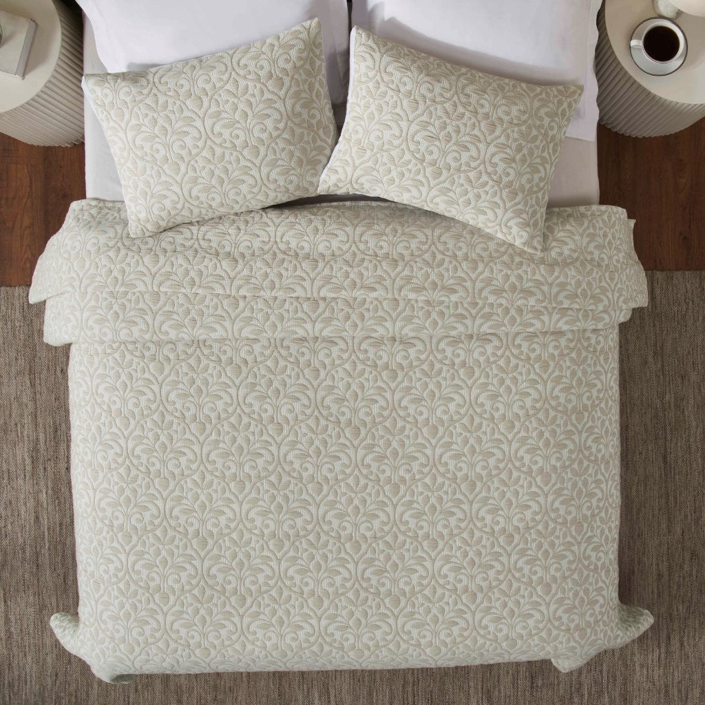 Vineyard Cotton Blend Medium Weight Matelasse Floral Scroll Coverlet - Coverlet by Superior