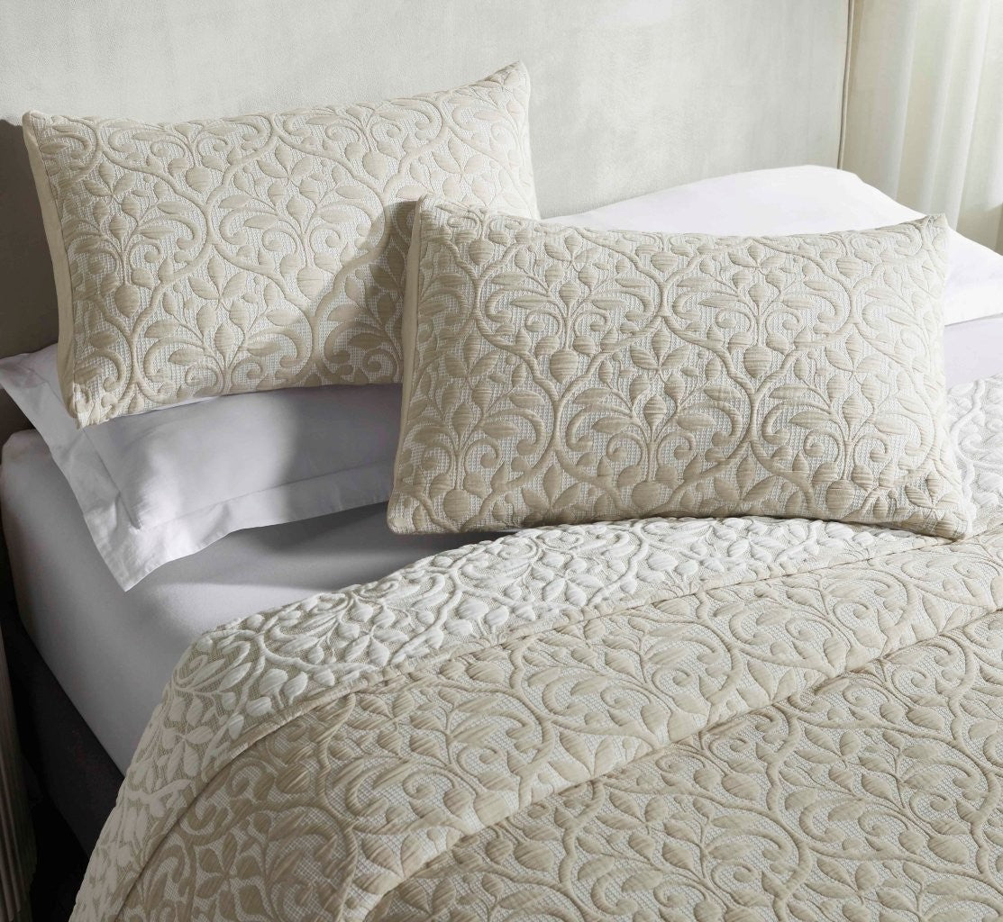 Vineyard Cotton Blend Medium Weight Matelasse Floral Scroll Coverlet - Coverlet by Superior