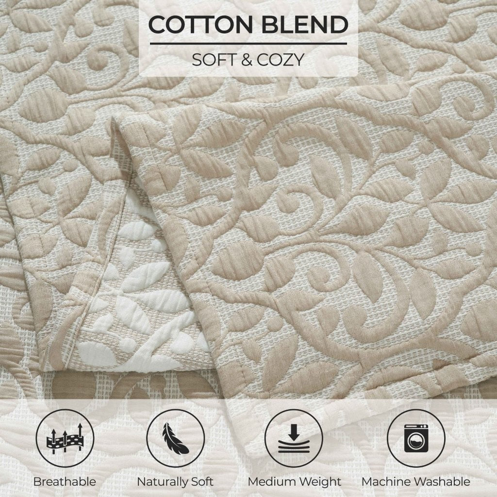 Vineyard Cotton Blend Medium Weight Matelasse Floral Scroll Coverlet - Coverlet by Superior