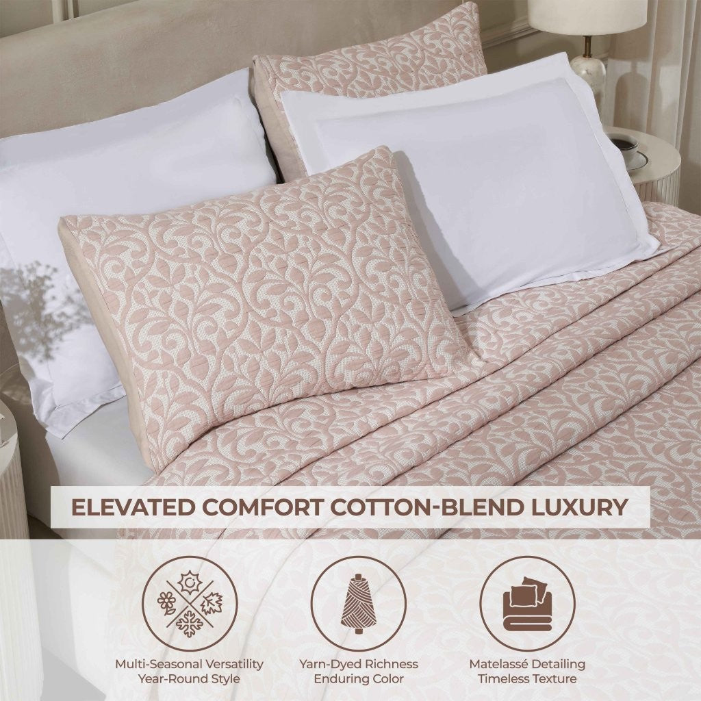 Vineyard Cotton Blend Medium Weight Matelasse Floral Scroll Coverlet - Coverlet by Superior