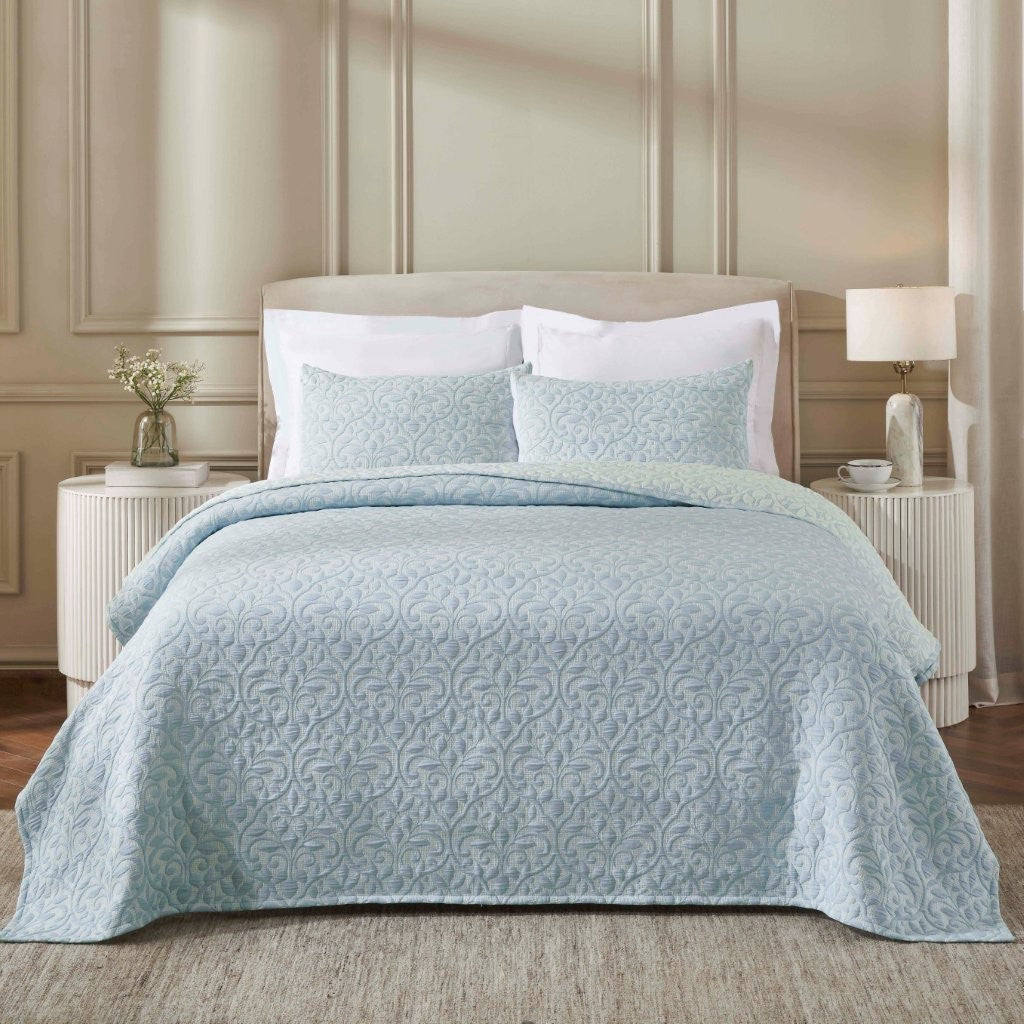 Vineyard Cotton Blend Medium Weight Matelasse Floral Scroll Coverlet - Coverlet by Superior