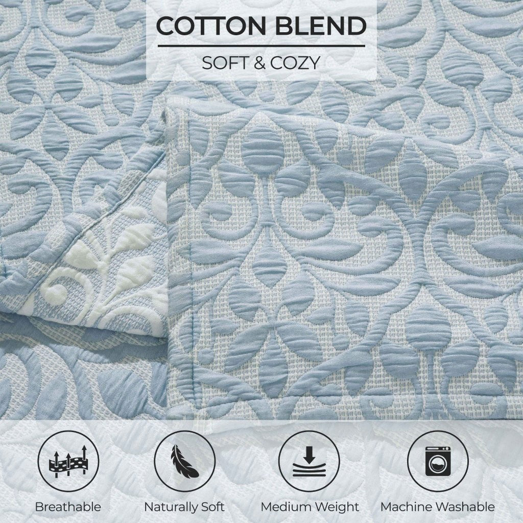 Vineyard Cotton Blend Medium Weight Matelasse Floral Scroll Coverlet - Coverlet by Superior
