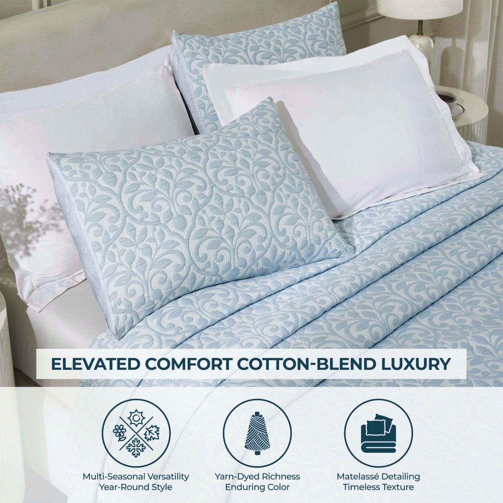 Vineyard Cotton Blend Medium Weight Matelasse Floral Scroll Coverlet - Coverlet by Superior