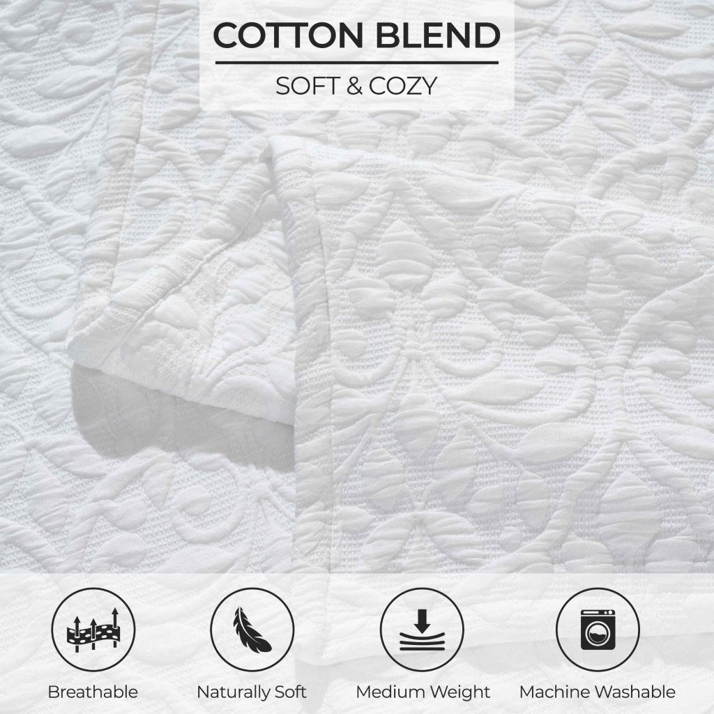 Vineyard Cotton Blend Medium Weight Matelasse Floral Scroll Coverlet - Coverlet by Superior