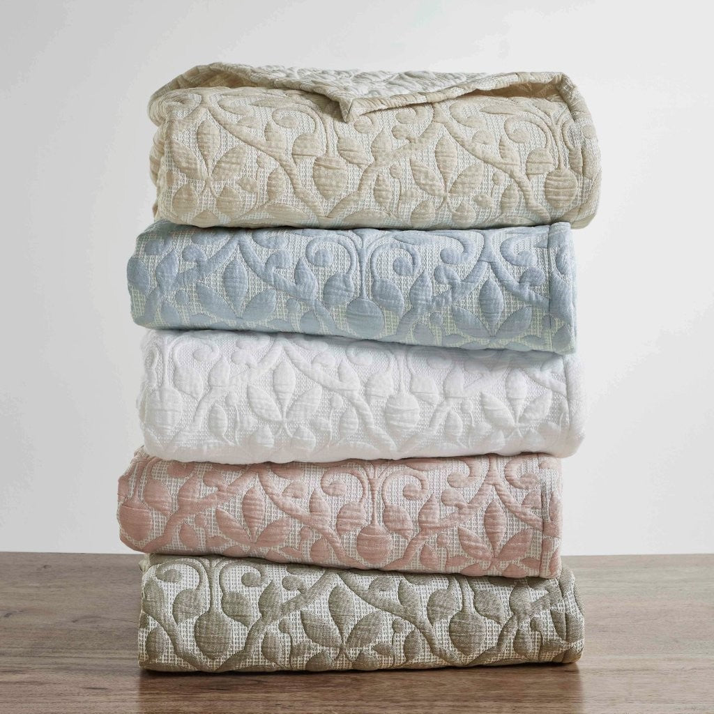 Vineyard Cotton Blend Medium Weight Matelasse Floral Scroll Coverlet - Coverlet by Superior