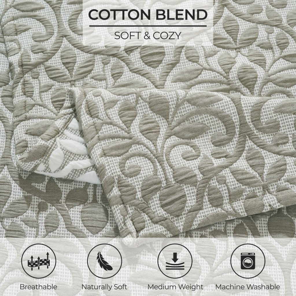 Vineyard Cotton Blend Medium Weight Matelasse Floral Scroll Coverlet - Coverlet by Superior