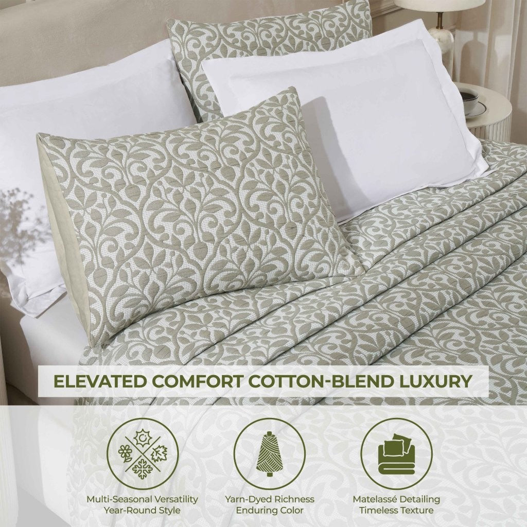 Vineyard Cotton Blend Medium Weight Matelasse Floral Scroll Coverlet - Coverlet by Superior