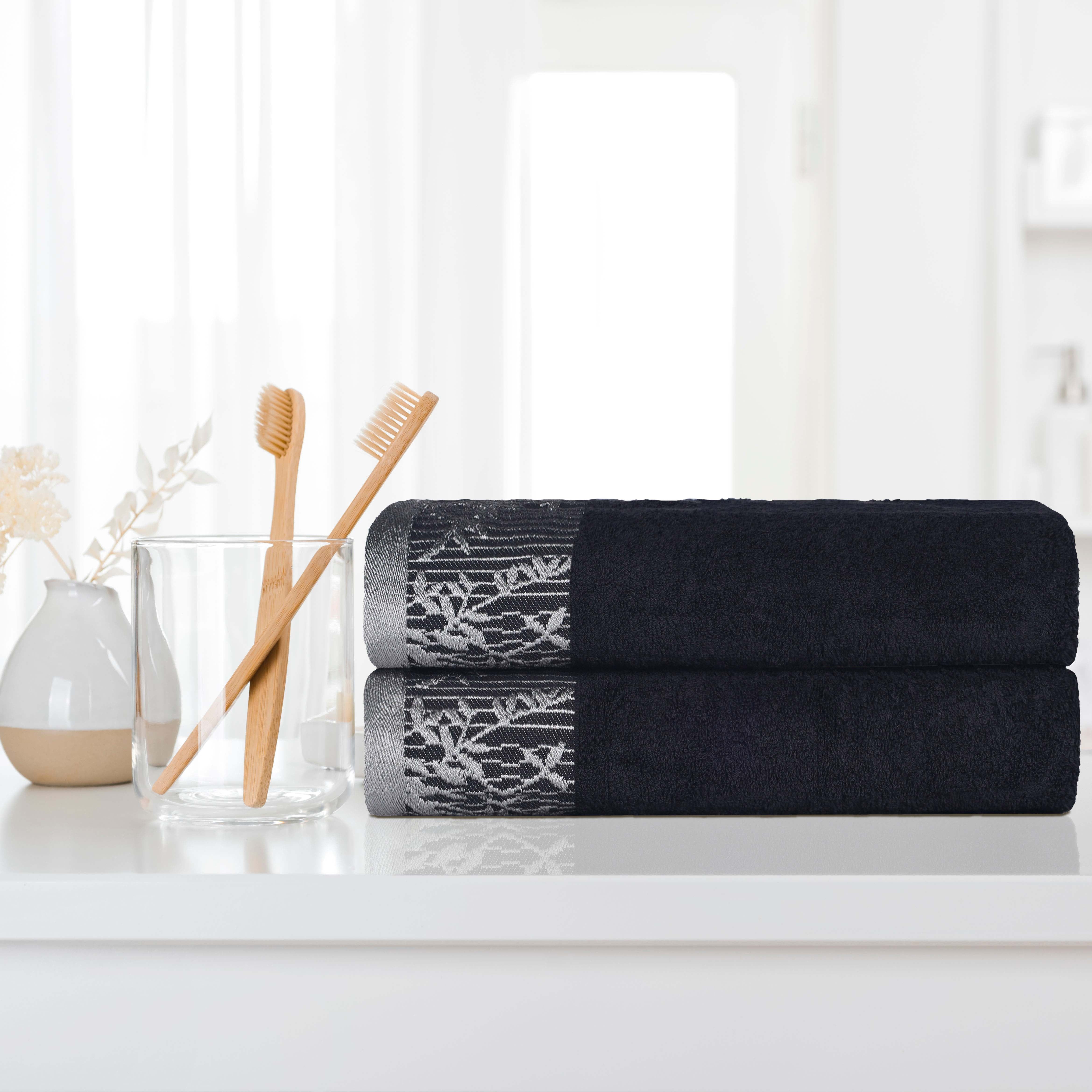 Wisteria Cotton Floral Jacquard Border Bath Towels, Set of 2 - Bath Towel by Superior Brand