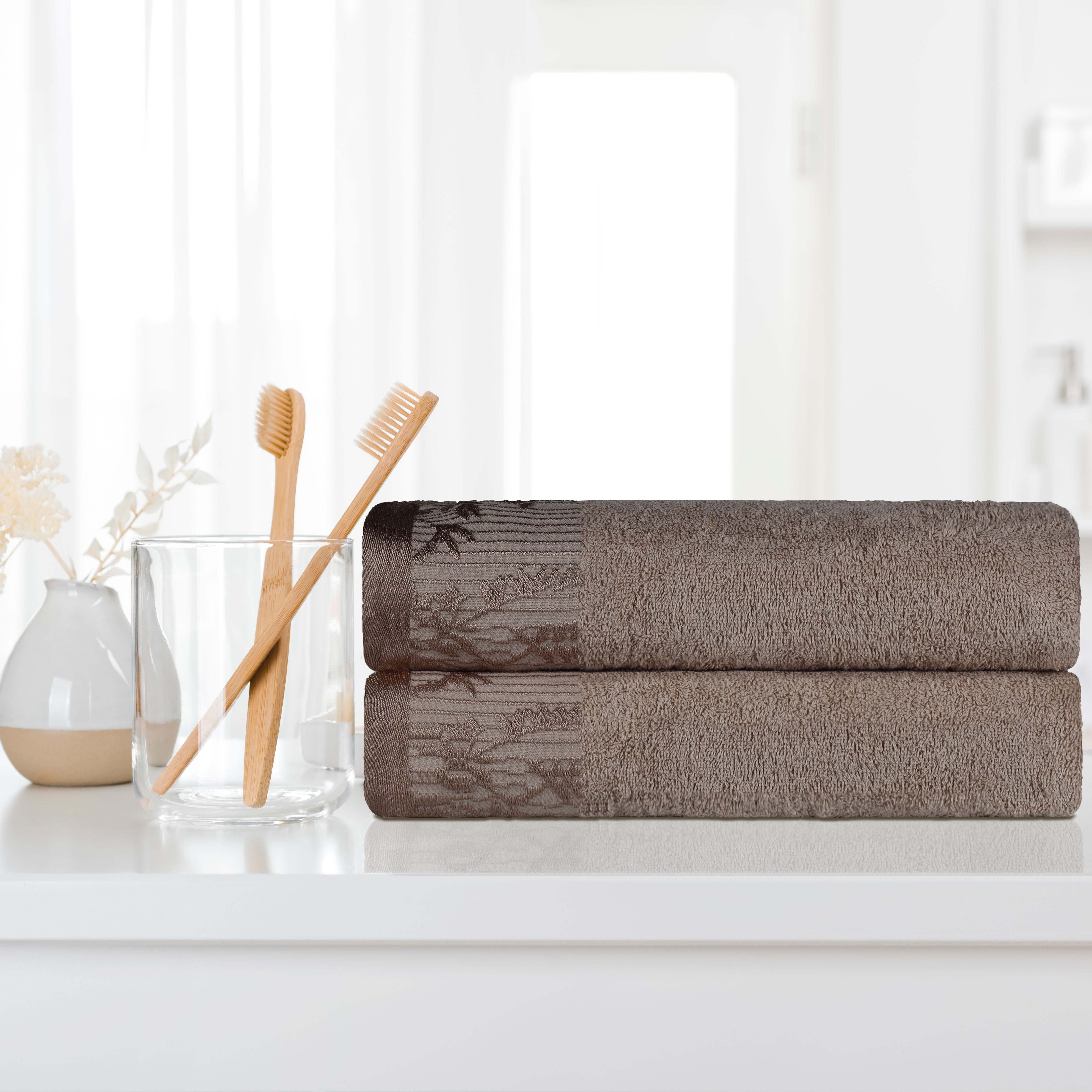 Wisteria Cotton Floral Jacquard Border Bath Towels, Set of 2 - Bath Towel by Superior Brand
