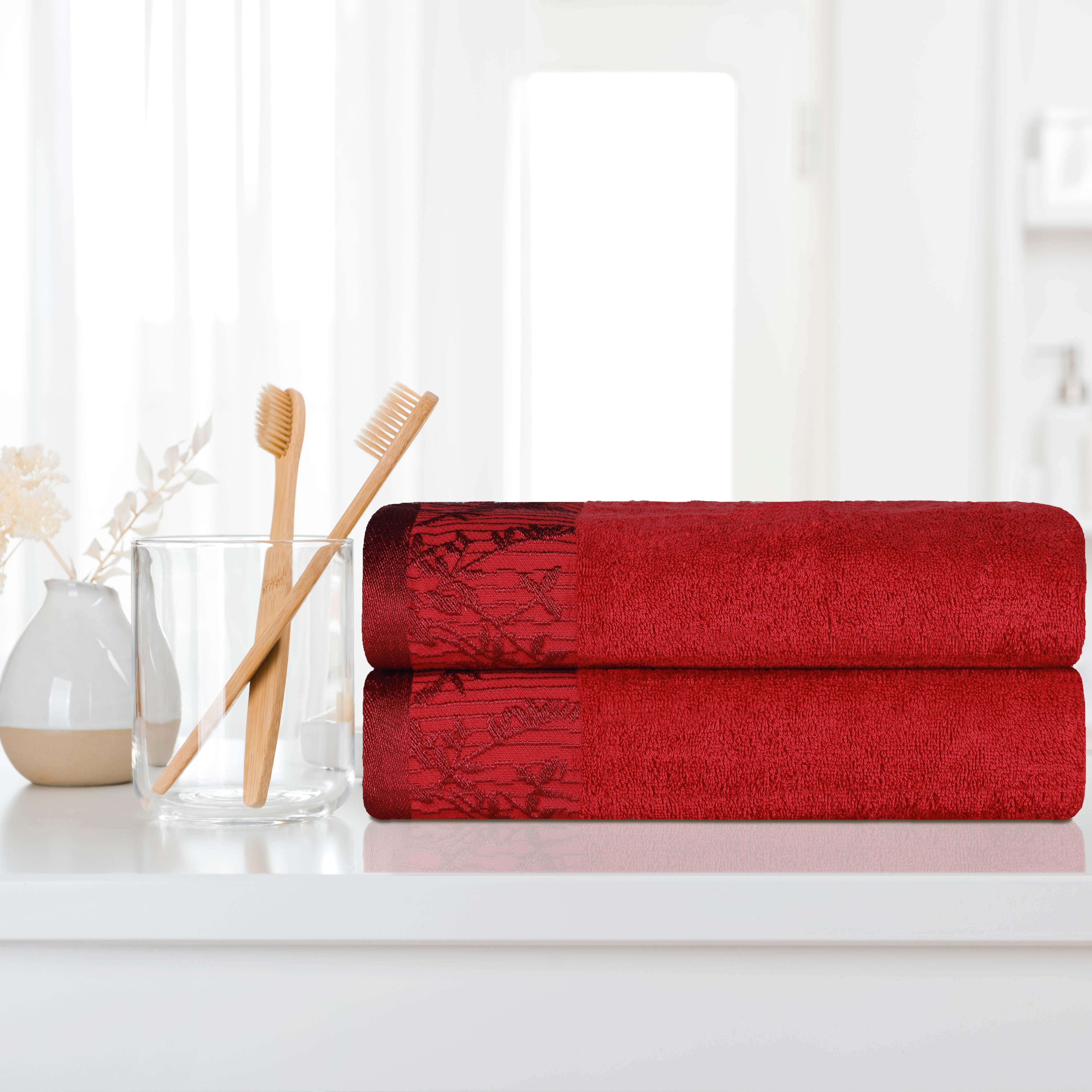Wisteria Cotton Floral Jacquard Border Bath Towels, Set of 2 - Bath Towel by Superior Brand