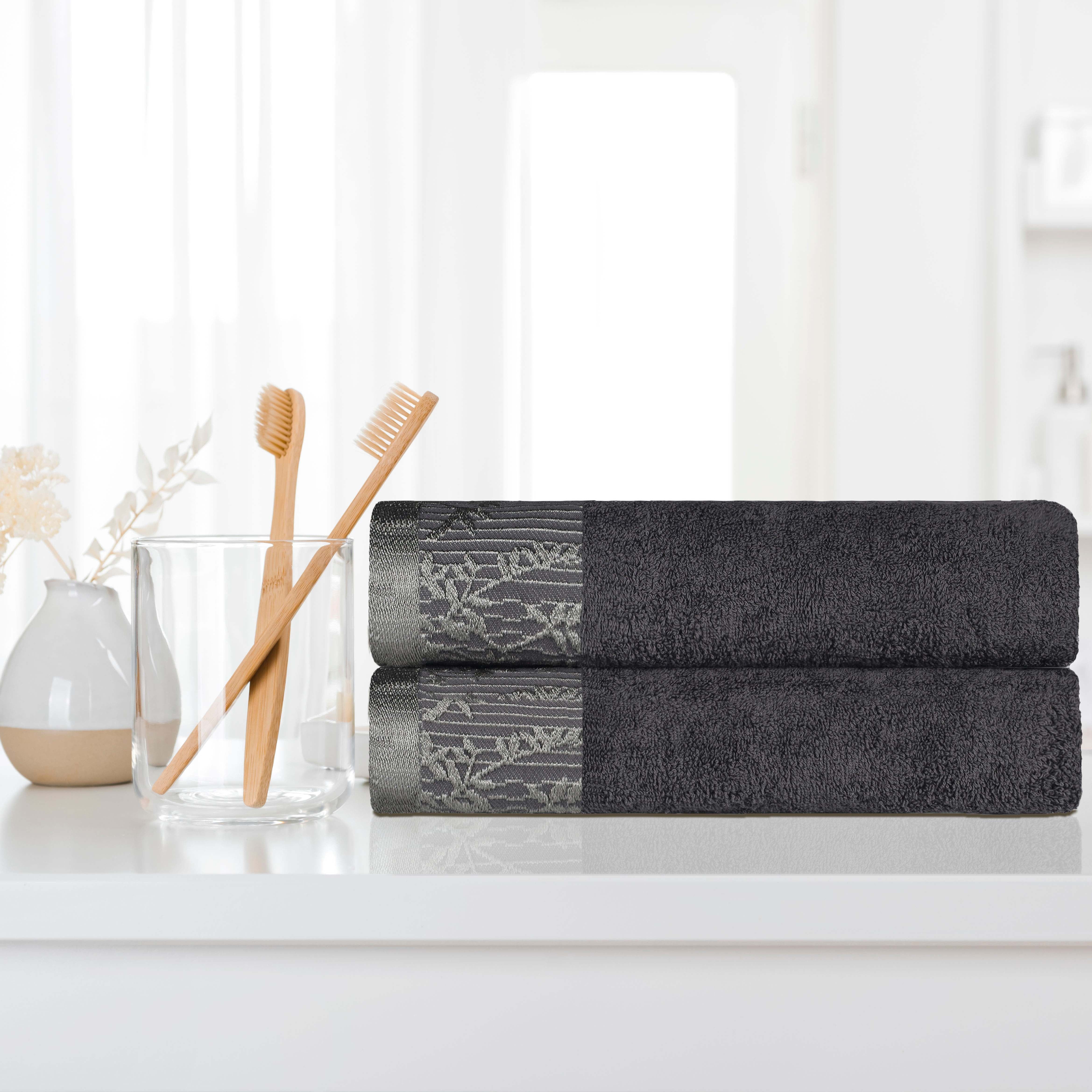 Wisteria Cotton Floral Jacquard Border Bath Towels, Set of 2 - Bath Towel by Superior Brand