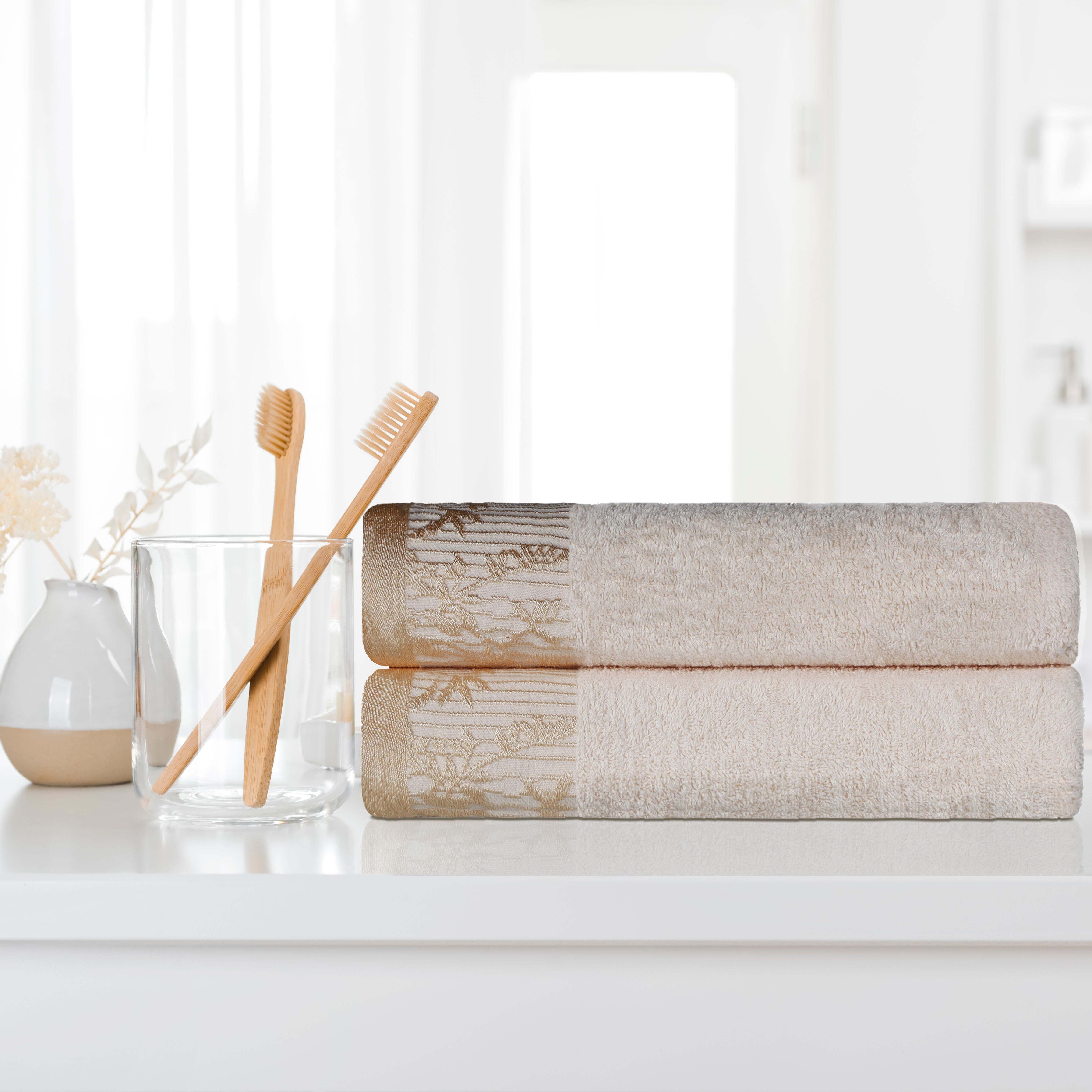 Wisteria Cotton Floral Jacquard Border Bath Towels, Set of 2 - Bath Towel by Superior Brand