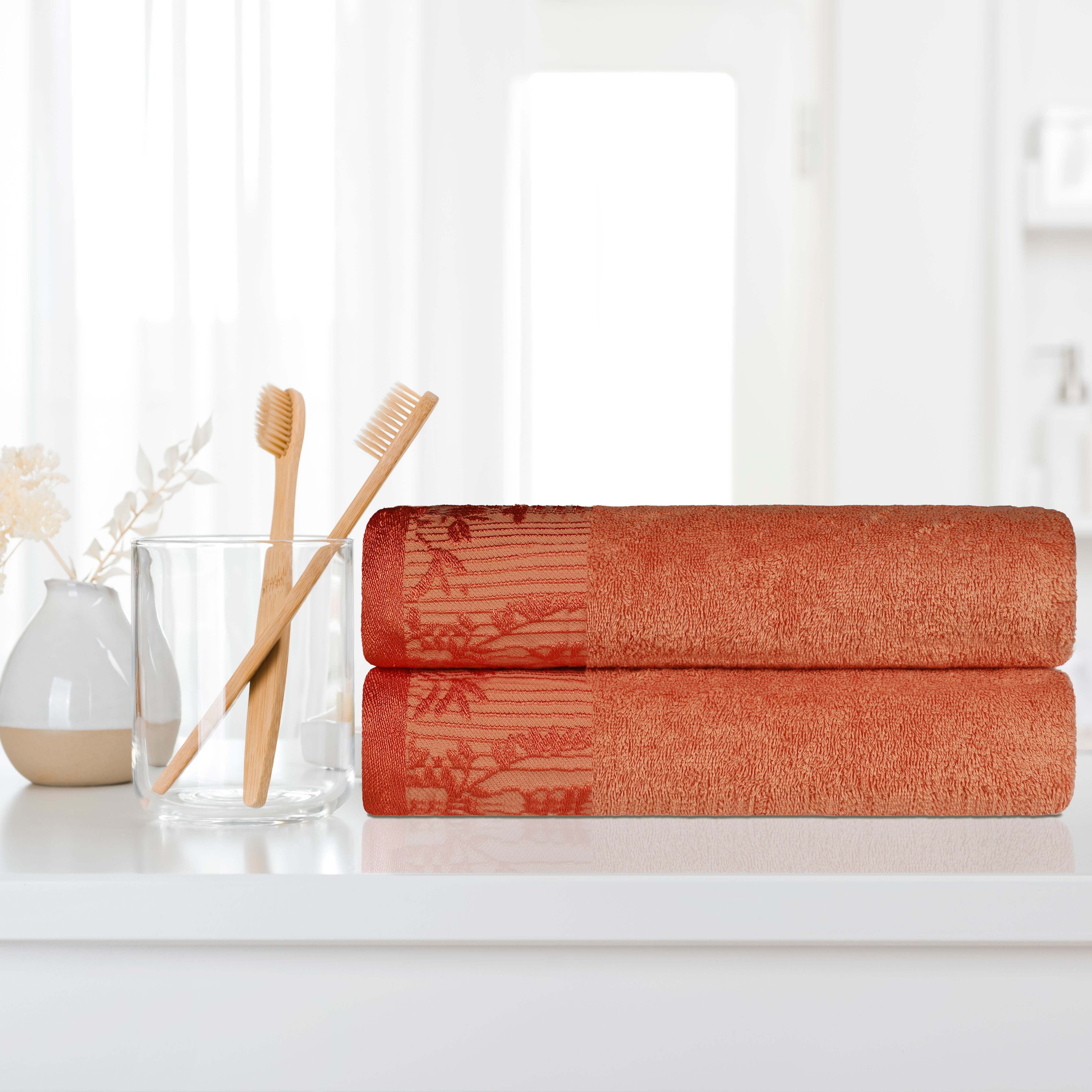 Wisteria Cotton Floral Jacquard Border Bath Towels, Set of 2 - Bath Towel by Superior Brand