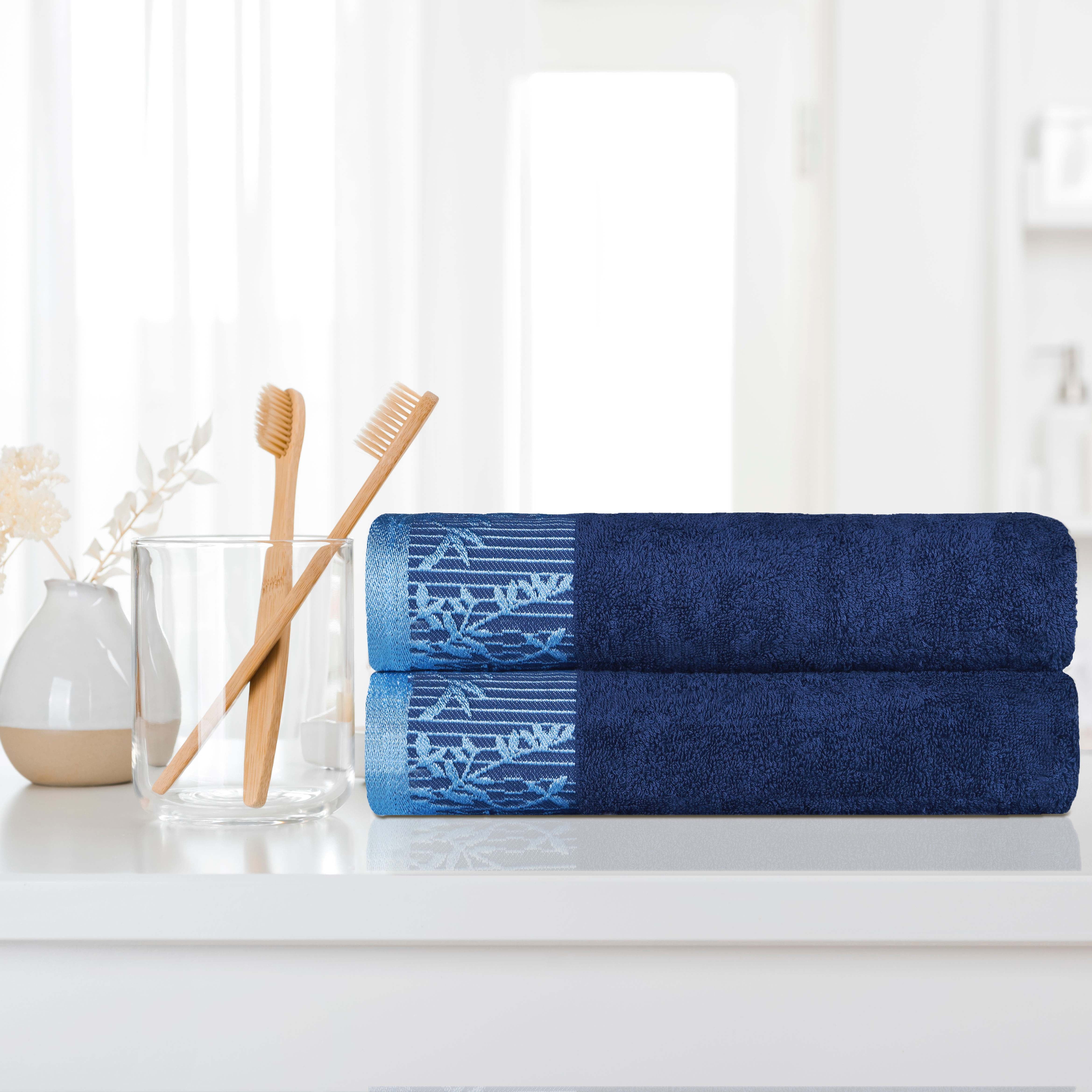 Wisteria Cotton Floral Jacquard Border Bath Towels, Set of 2 - Bath Towel by Superior Brand