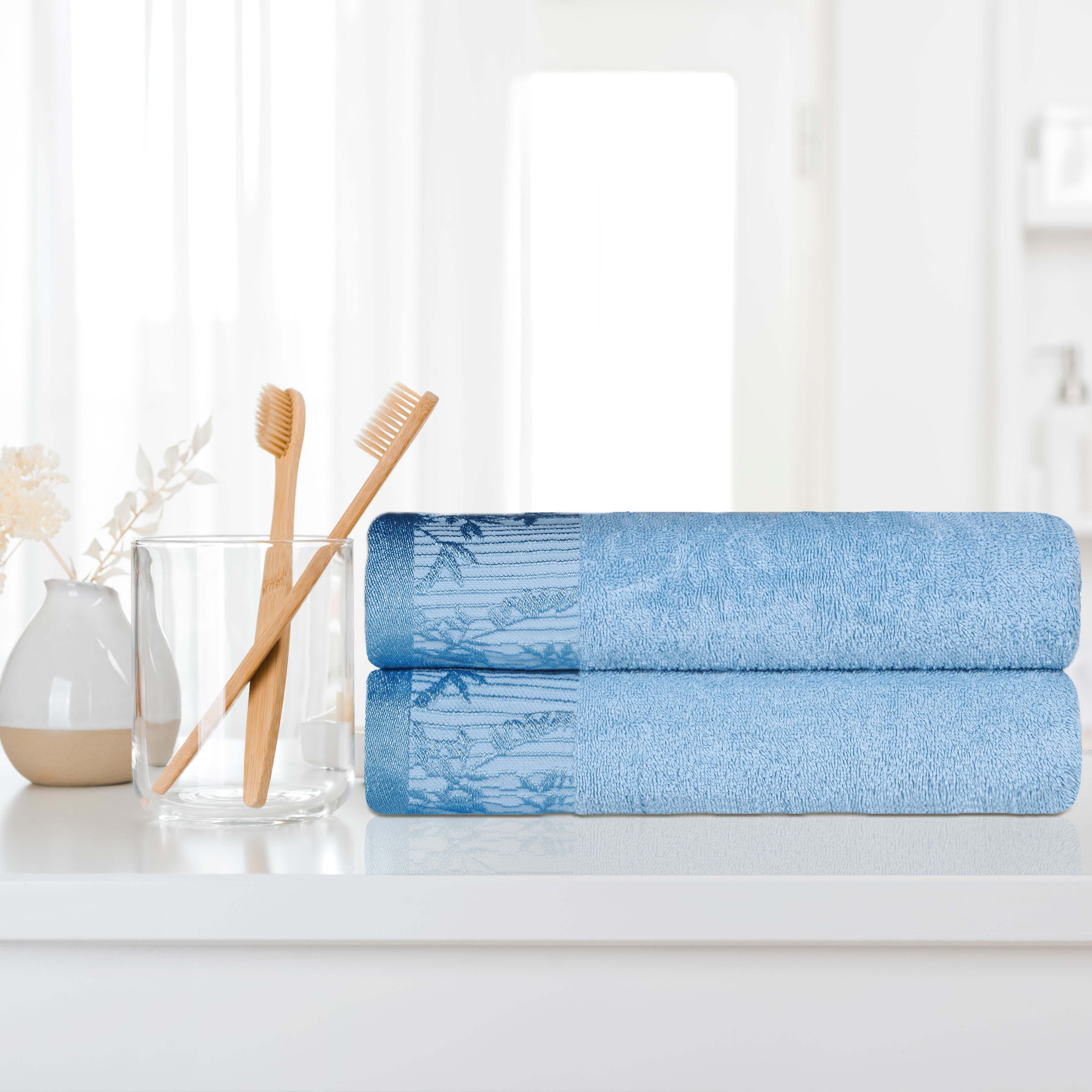 Wisteria Cotton Floral Jacquard Border Bath Towels, Set of 2 - Bath Towel by Superior Brand