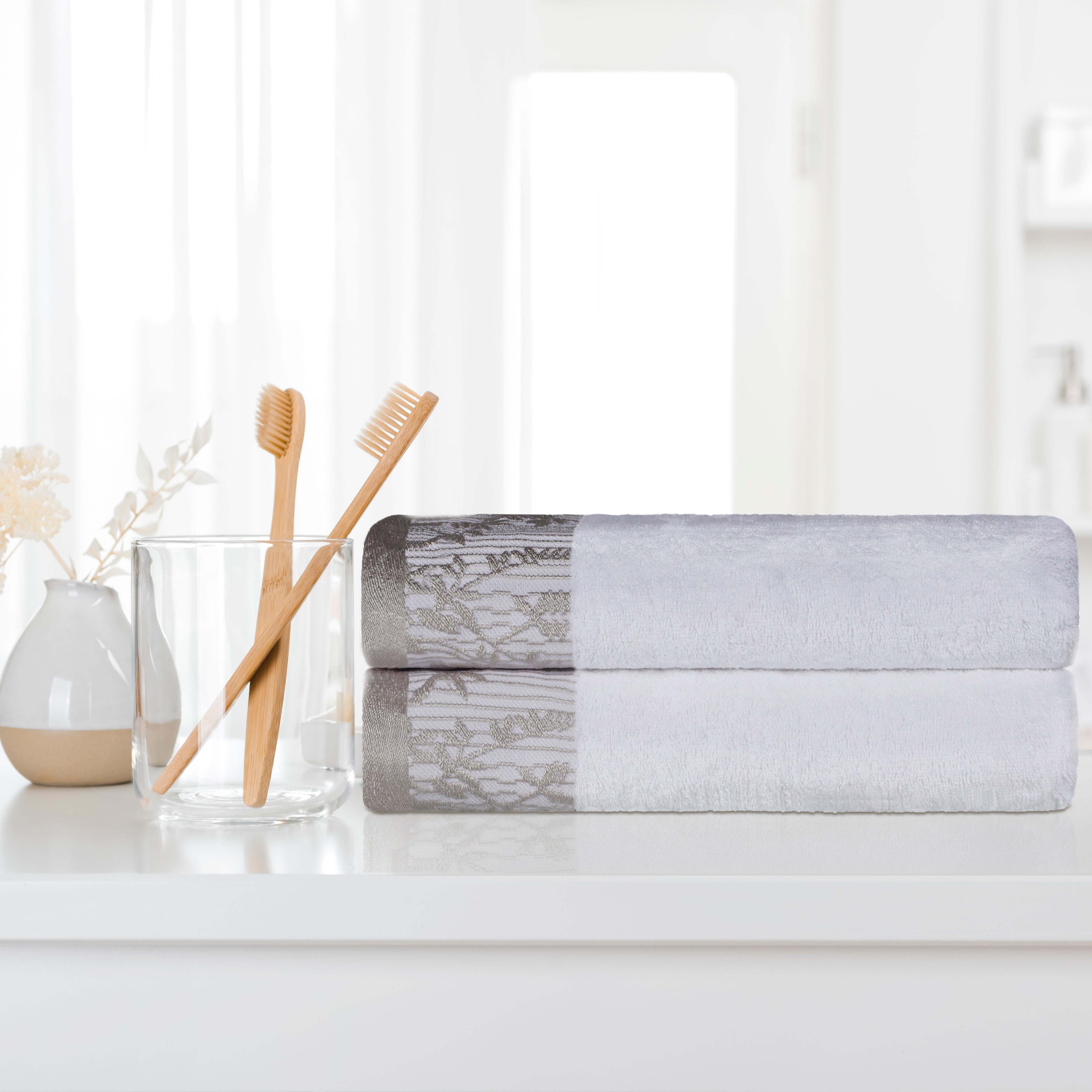 Wisteria Cotton Floral Jacquard Border Bath Towels, Set of 2 - Bath Towel by Superior Brand