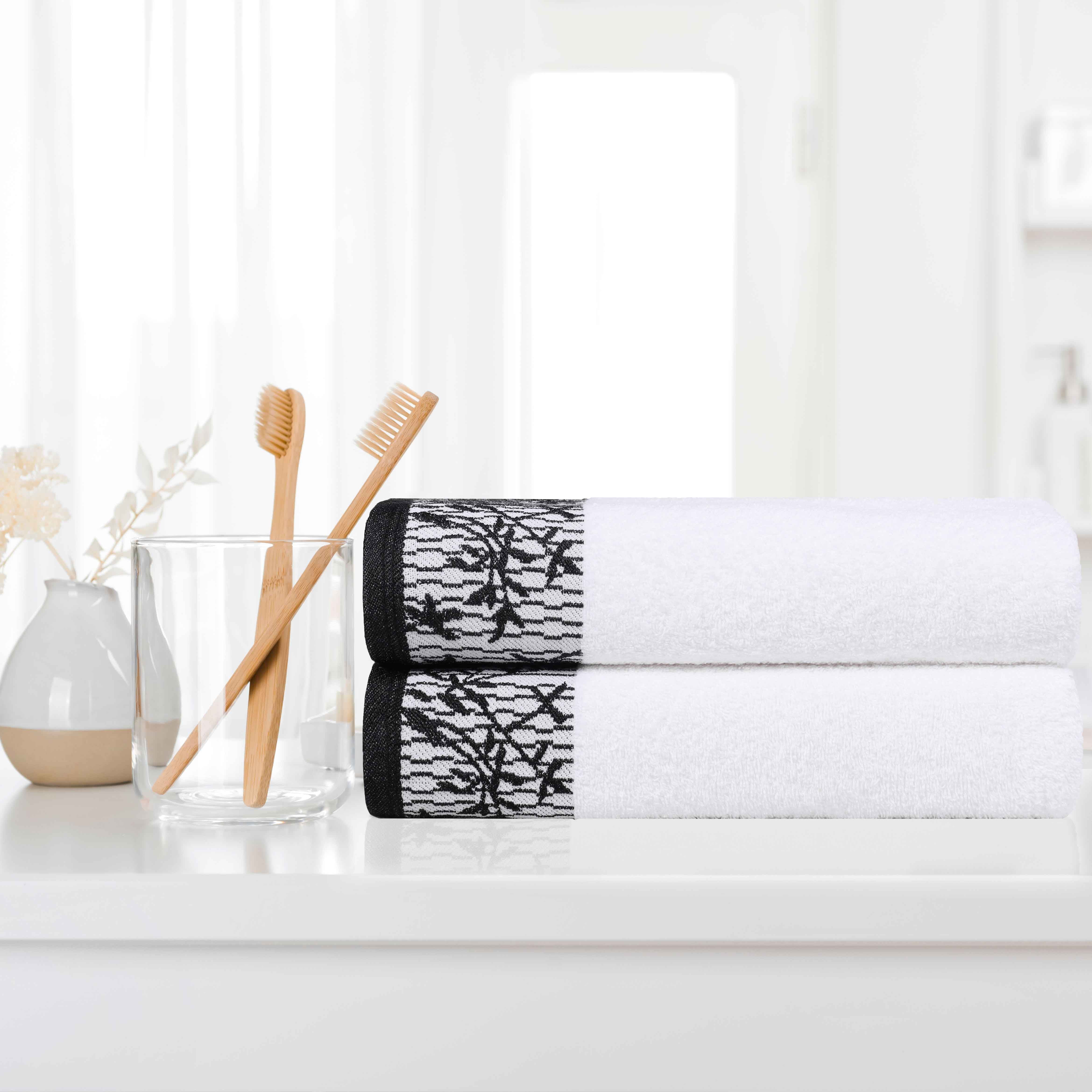 Wisteria Cotton Floral Jacquard Border Bath Towels, Set of 2 - Bath Towel by Superior Brand