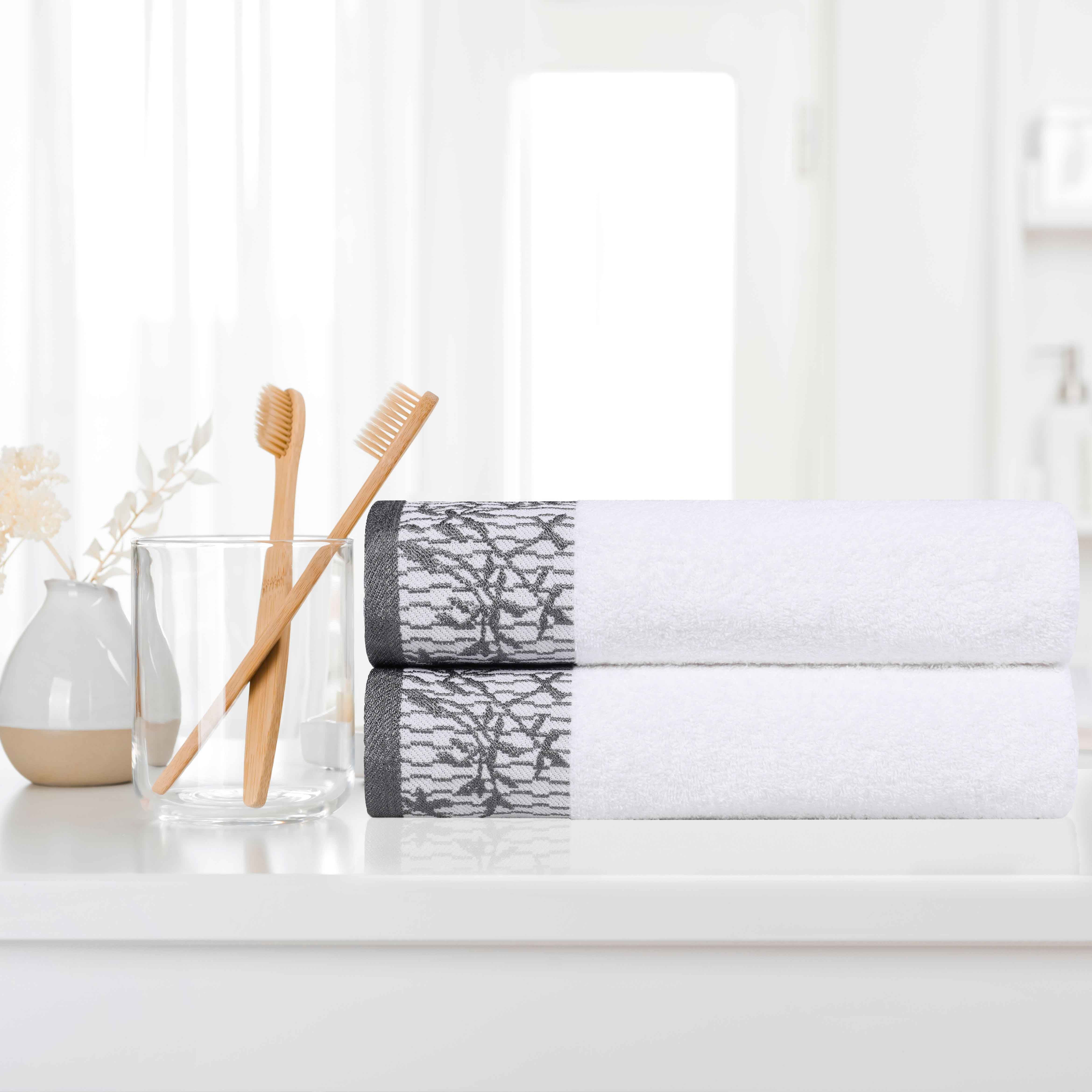 Wisteria Cotton Floral Jacquard Border Bath Towels, Set of 2 - Bath Towel by Superior Brand