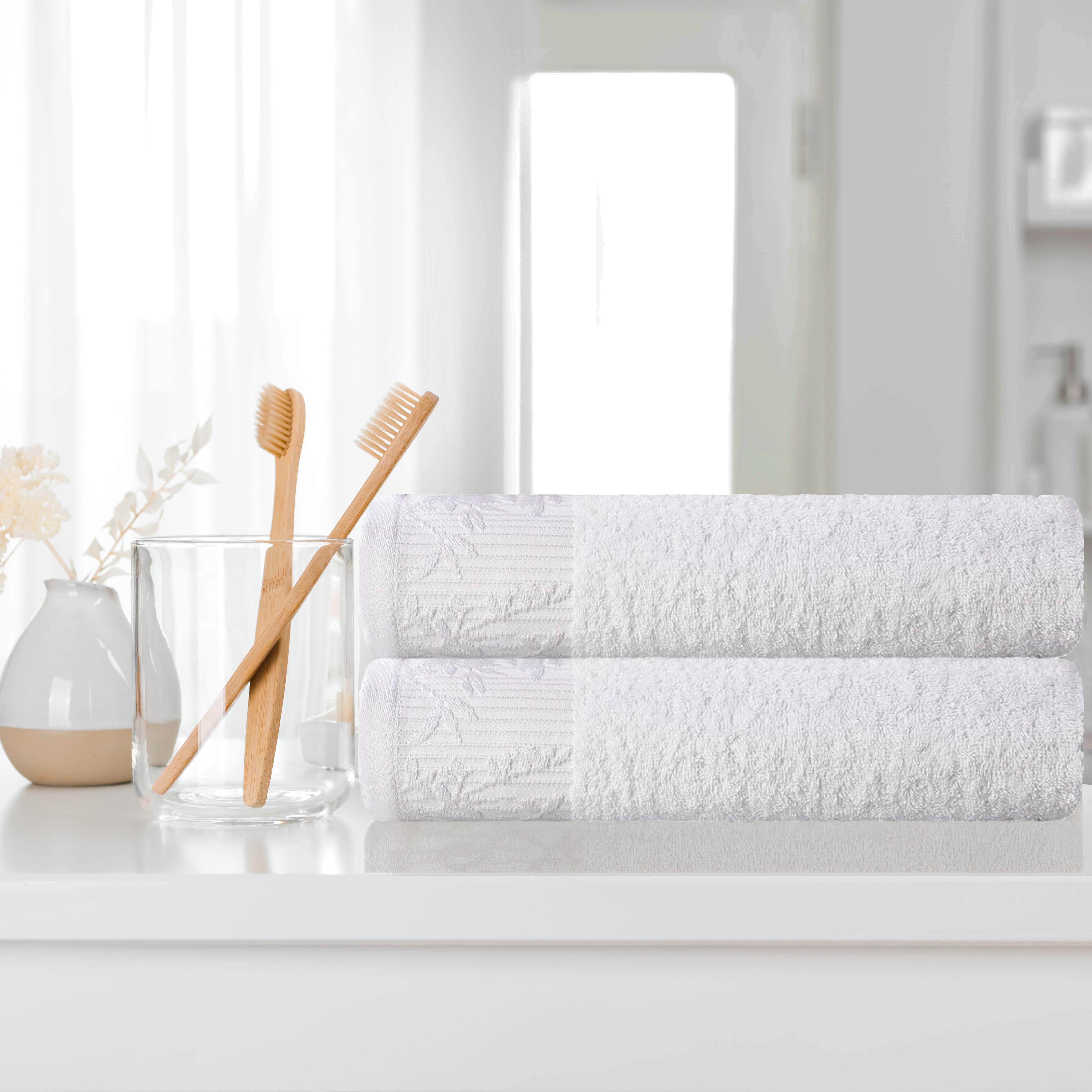 Wisteria Cotton Floral Jacquard Border Bath Towels, Set of 2 - Bath Towel by Superior Brand