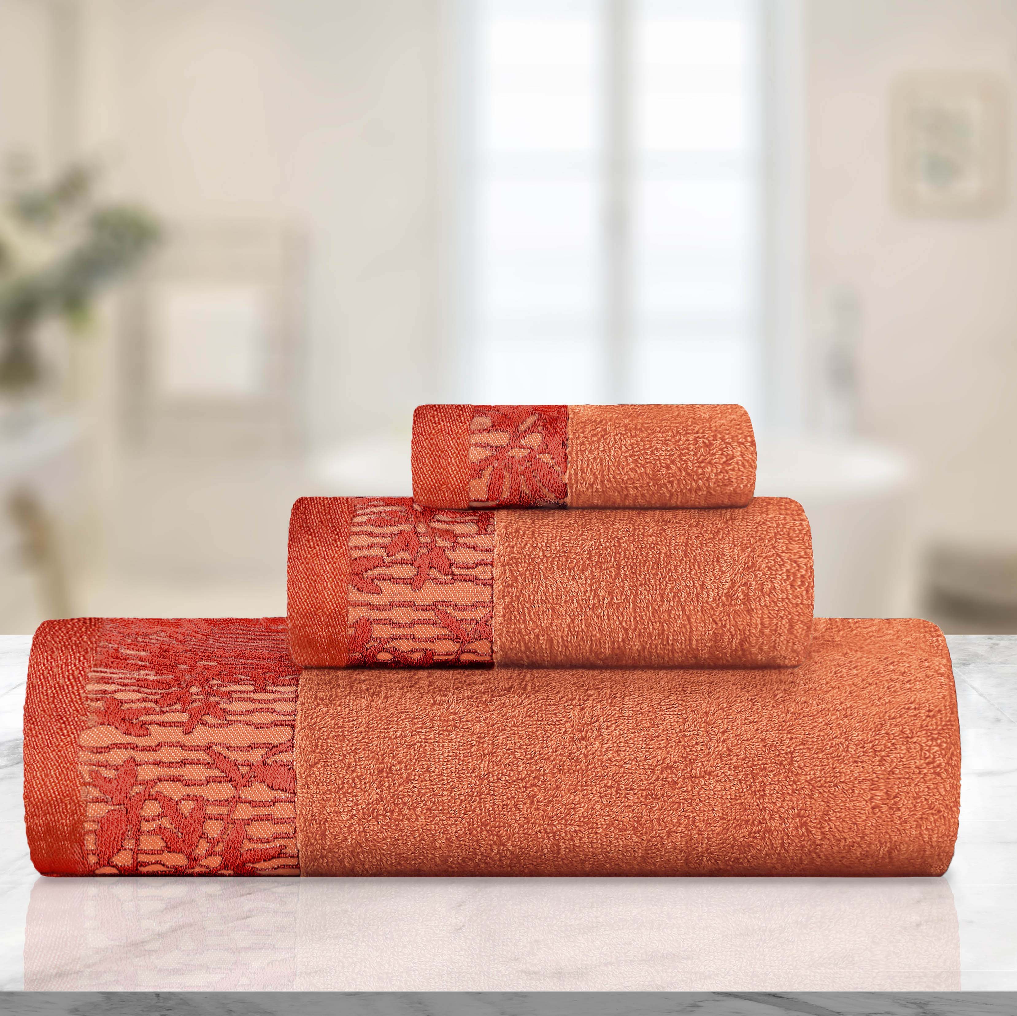 Wisteria Cotton Medium Weight Floral Jacquard Border 3 Piece Towel Set - Towel Set by Superior Brand