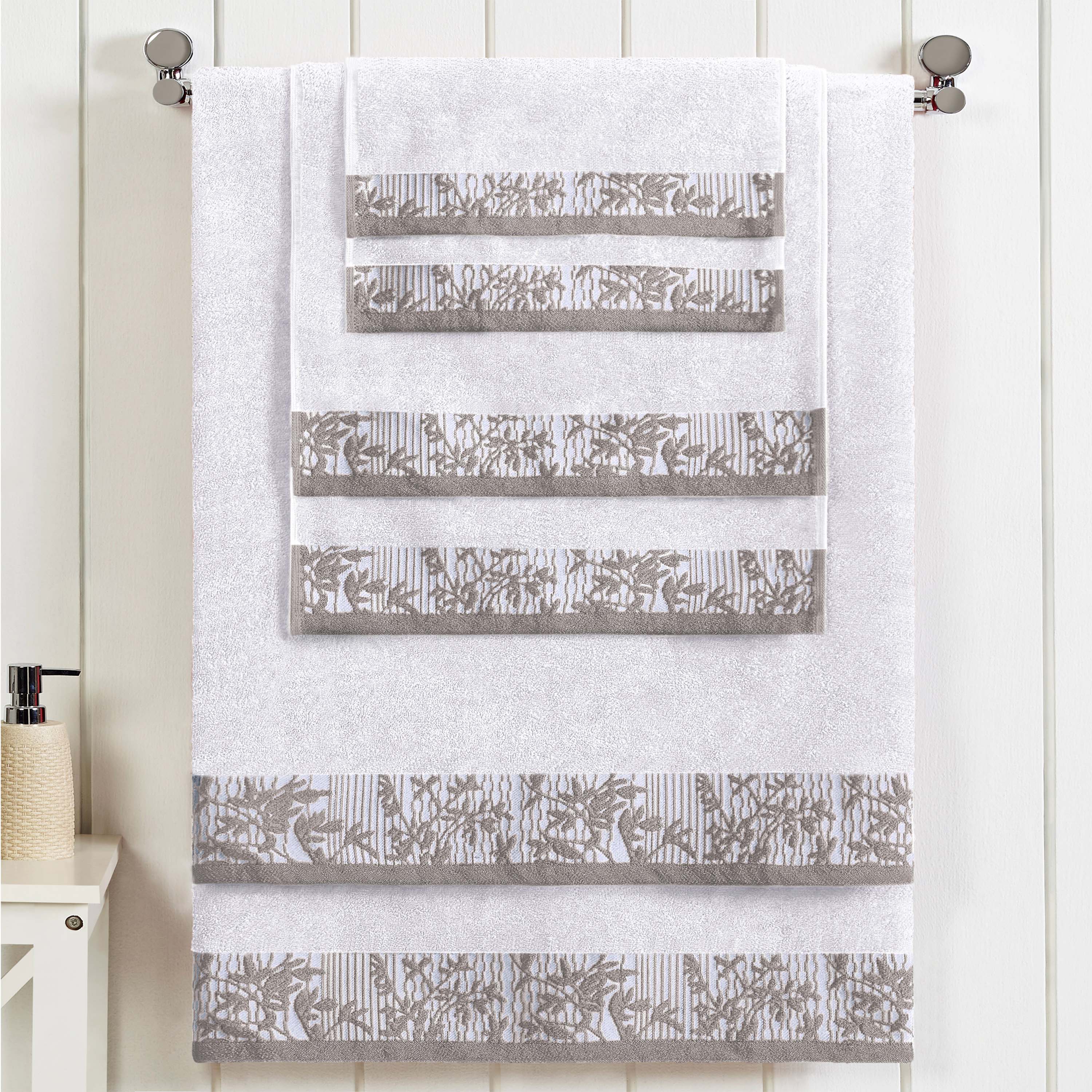 Wisteria Cotton Medium Weight Floral Jacquard Border 6 Piece Towel Set - Towel Set by Superior Brand