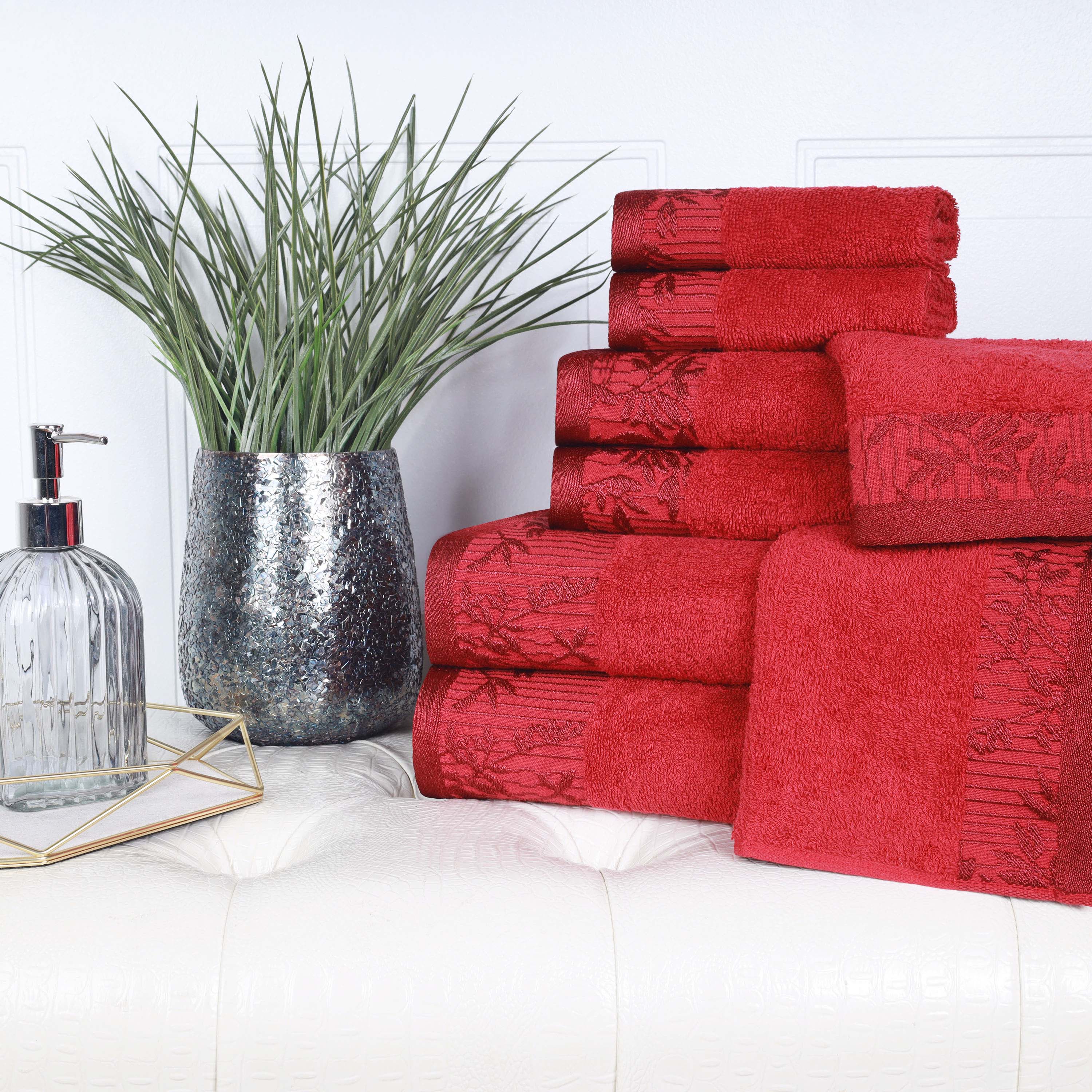 Wisteria Cotton Medium Weight Floral Jacquard Border 8 Piece Towel Set - Towel Set by Superior