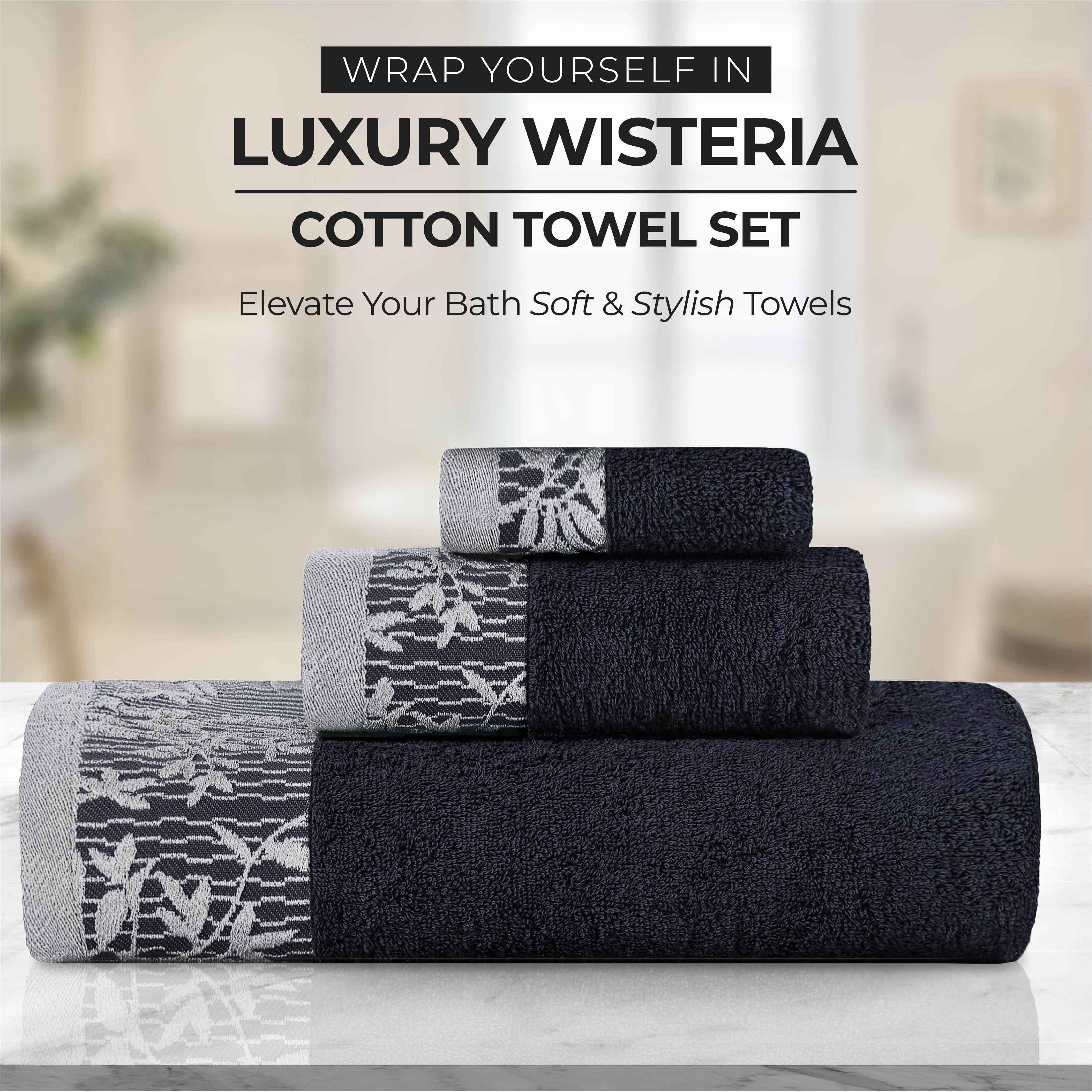 Wisteria Cotton Medium Weight Floral Jacquard Border 8 Piece Towel Set - Towel Set by Superior