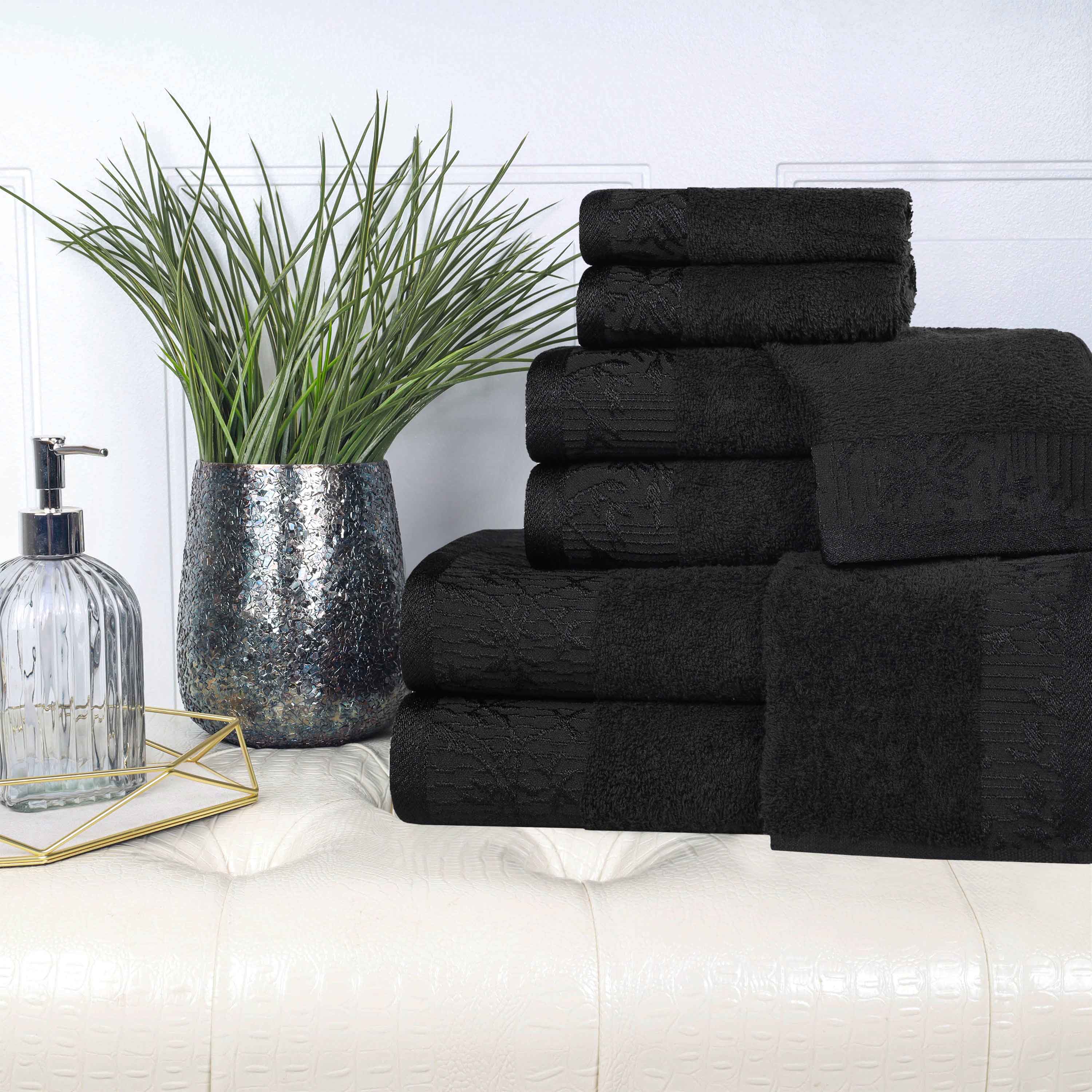 Wisteria Cotton Medium Weight Floral Jacquard Border 8 Piece Towel Set - Towel Set by Superior
