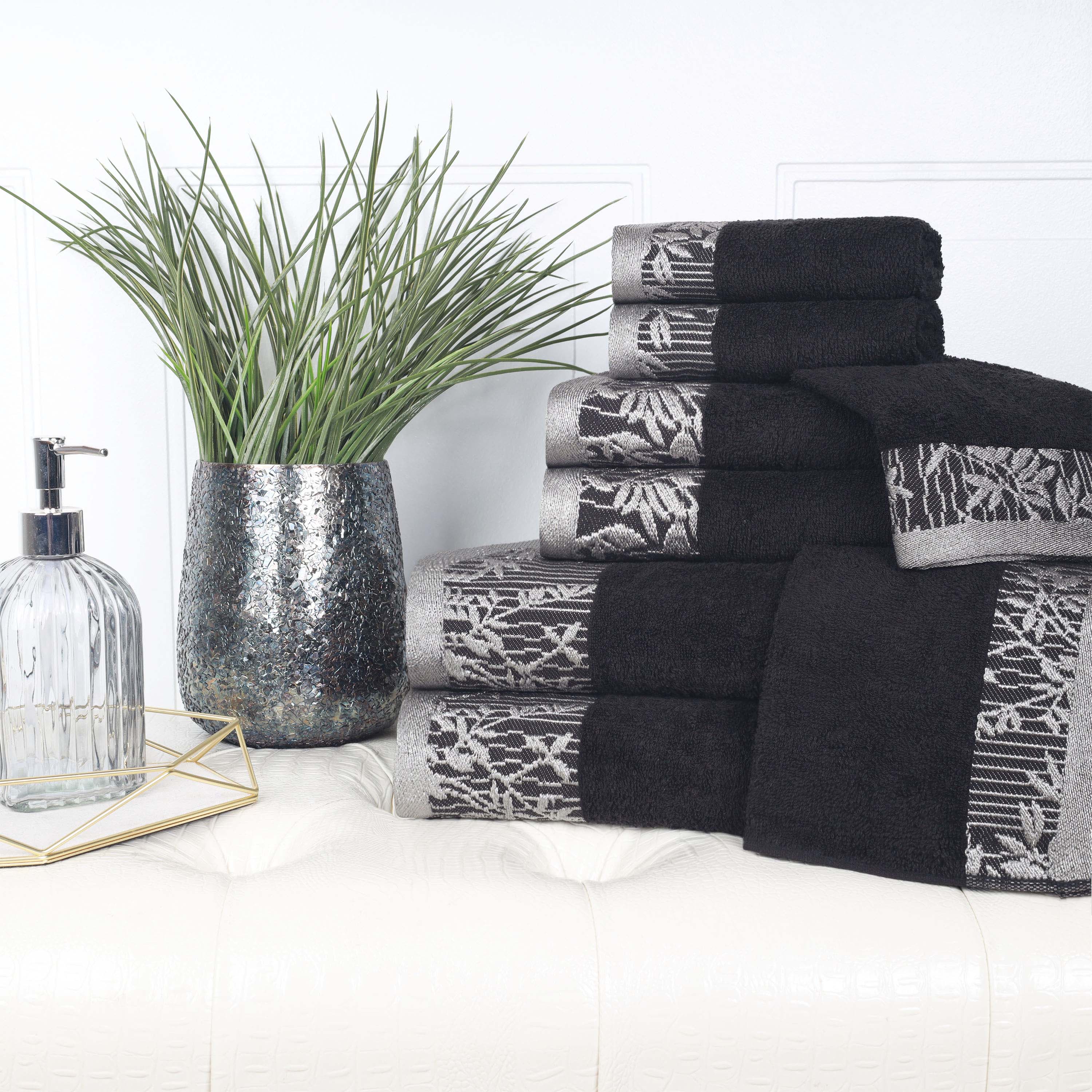 Wisteria Cotton Medium Weight Floral Jacquard Border 8 Piece Towel Set - Towel Set by Superior