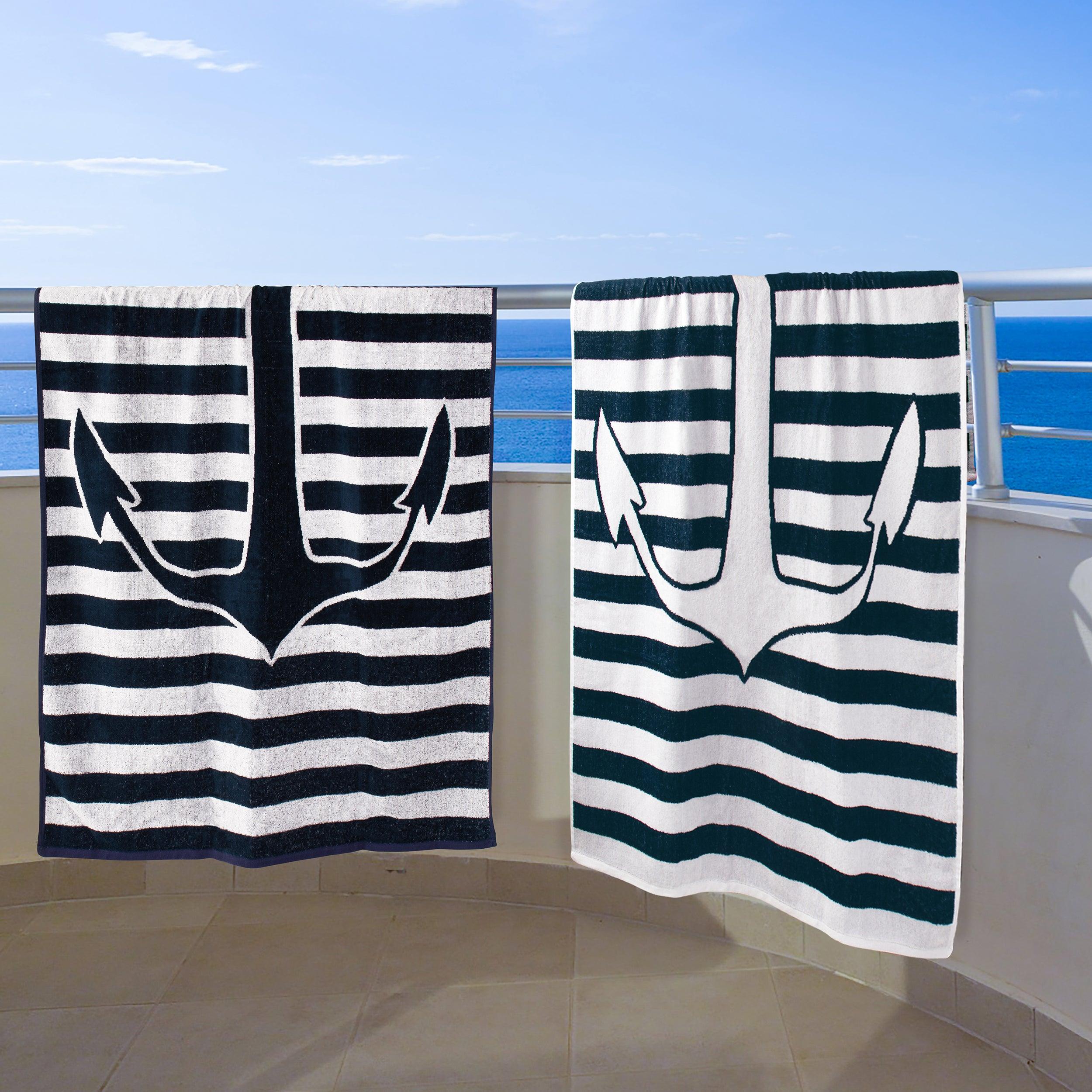 Yacht Club Egyptian Cotton Oversized 2 Piece Beach Towel Set Blue - Egyptian Cotton Beach Towel by Superior