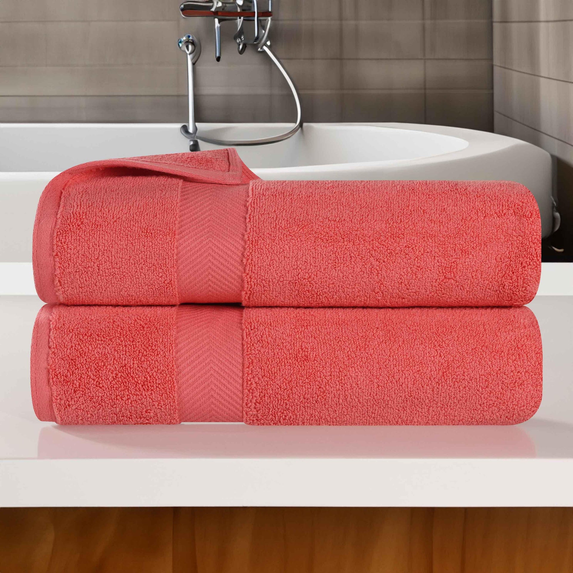Zero Twist Cotton Ultra-Soft Absorbent Bath Towel Set of 2- Coral